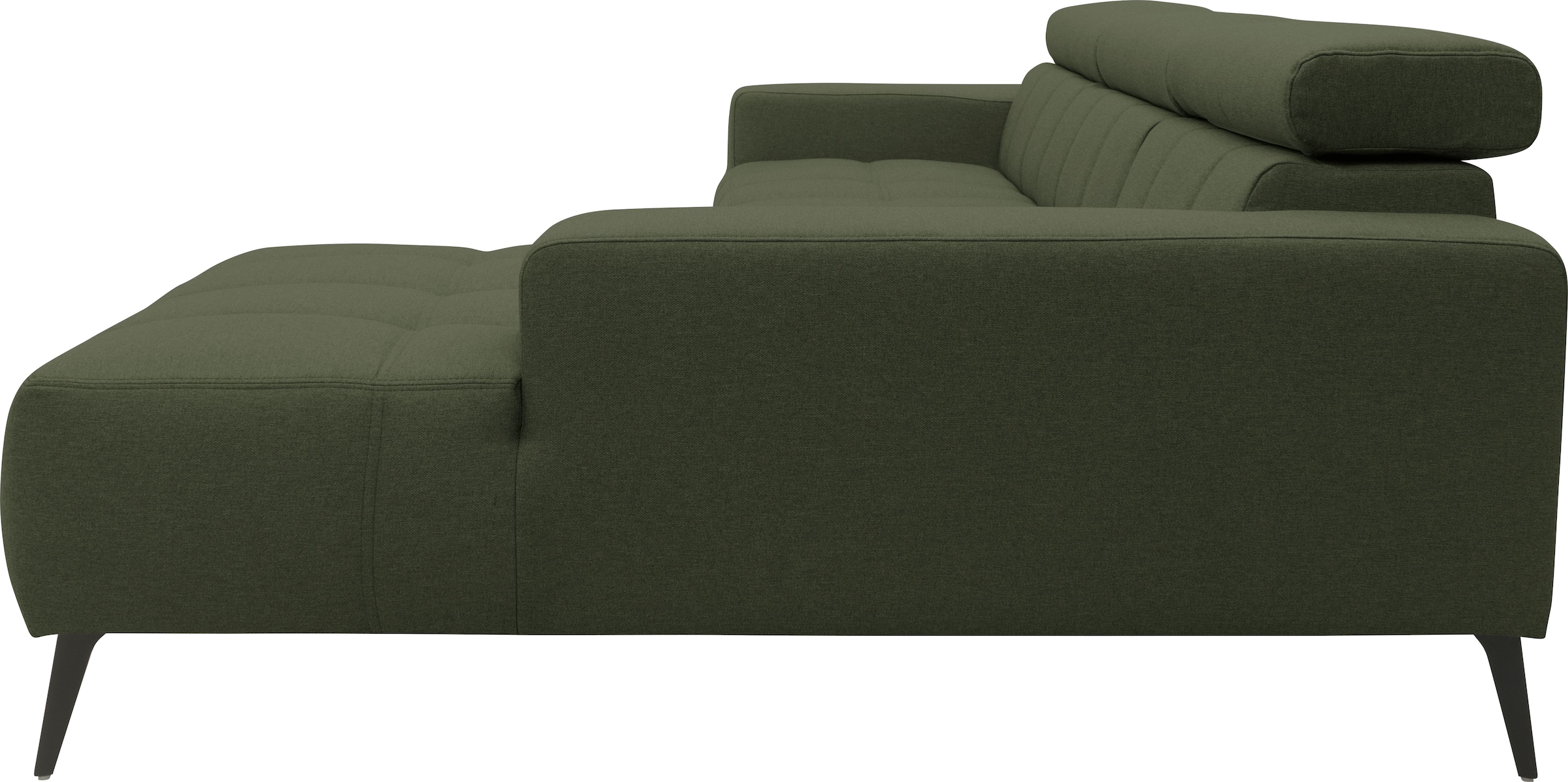 DOMO collection Canapé d'angle »Trento L-Form, mit Kufenfuss oder Einzelfuss« whlw. verstellbare Kopfteile, passend für gängige Saugroboter