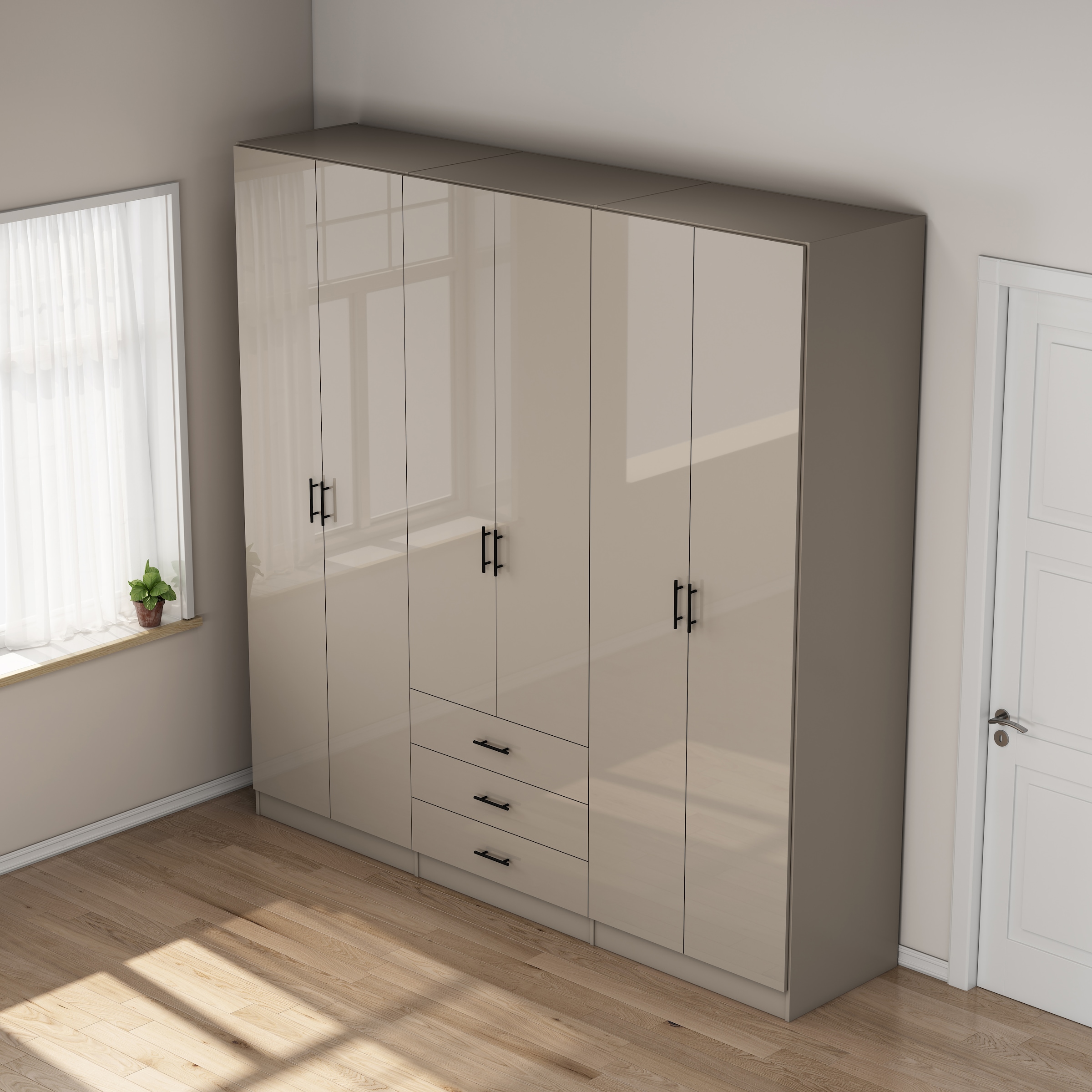 GOODproduct Kleiderschrank »Trento Schlafzimmerschrank Garderobe hochglanz« in 2 unterschiedlichen Schrankhöhen wählbar,  Schrank mit 6 Türen und 3 Schubladen, hochglanz Fronten, Höhe 2,39m