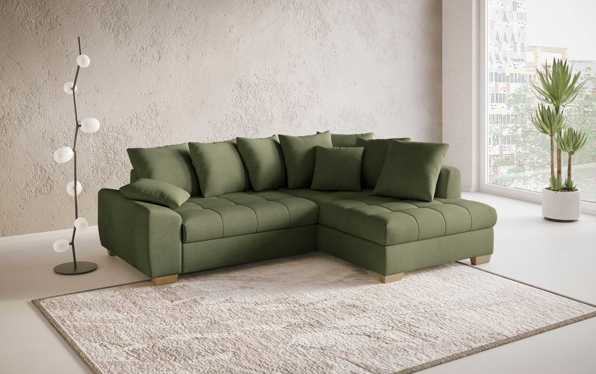 Mr. Couch Ecksofa »Nikita II, L-Form, bis 140kg pro Sitzplatz belastbar«, mit Kaltschaumpolsterung, wahlweise mit Bett und Bettkasten