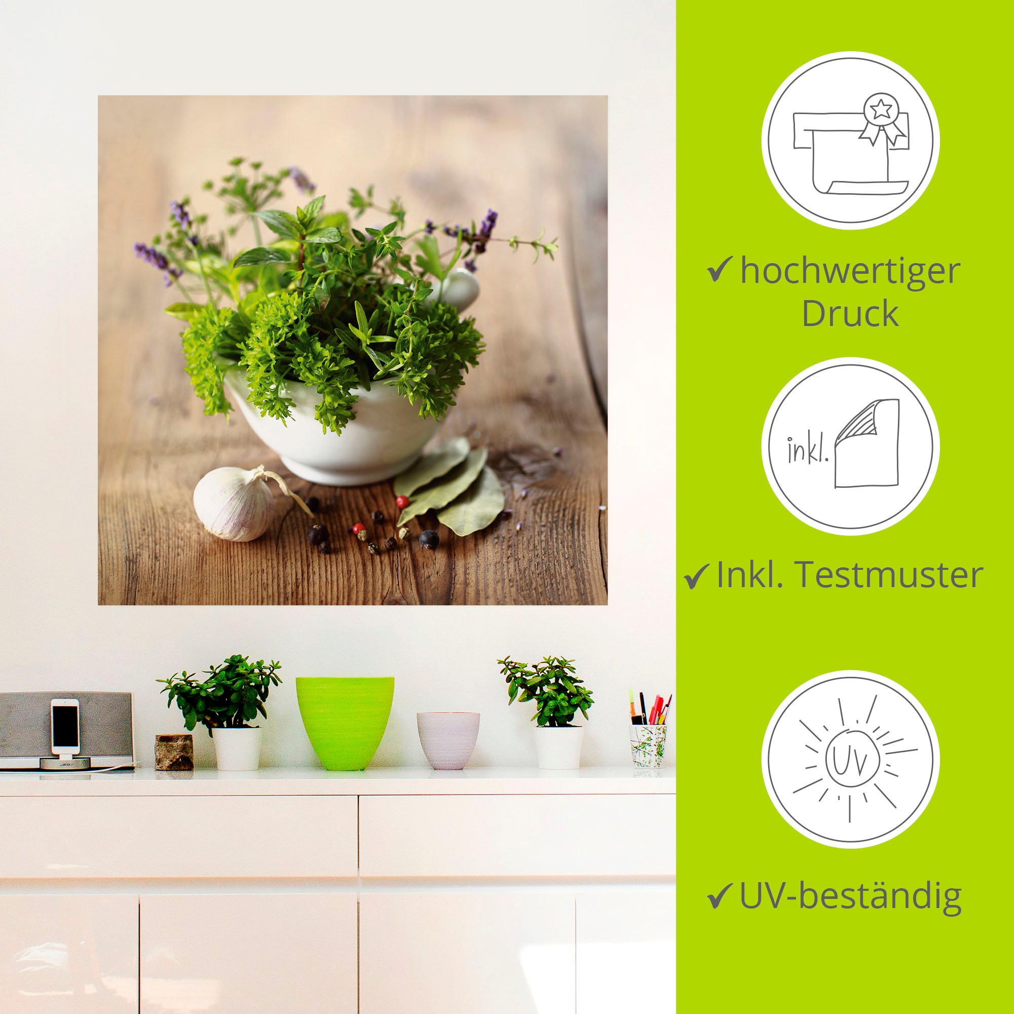 Artland Wandbild »Verschiedene Kräuter - Küche«, Arrangements, (1 St.), als Alubild, Outdoorbild, Leinwandbild, Poster, Wandaufkleber