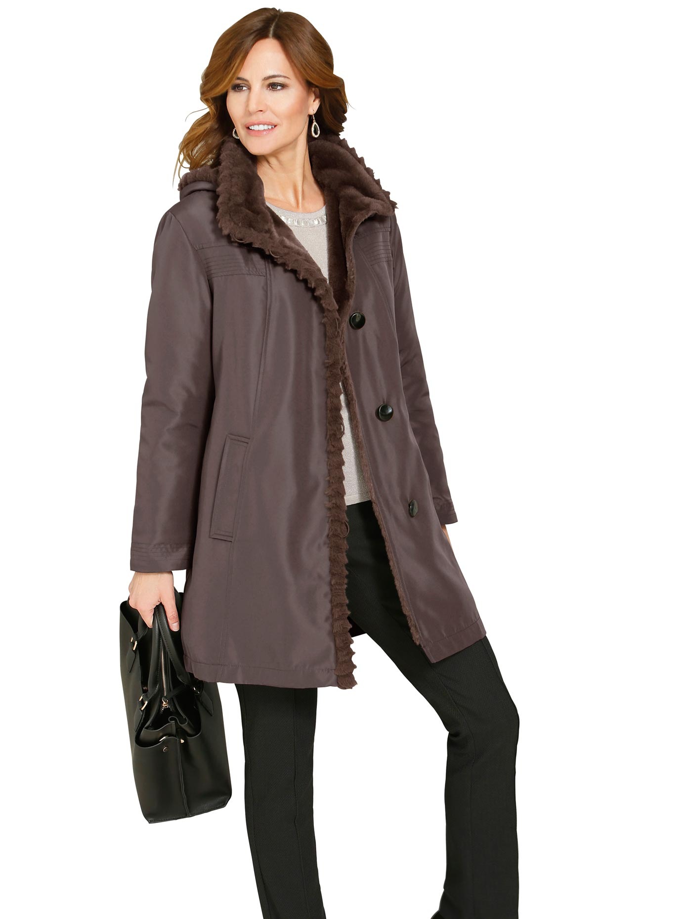 Longjacke mit wärmendem Webpelz-Futter