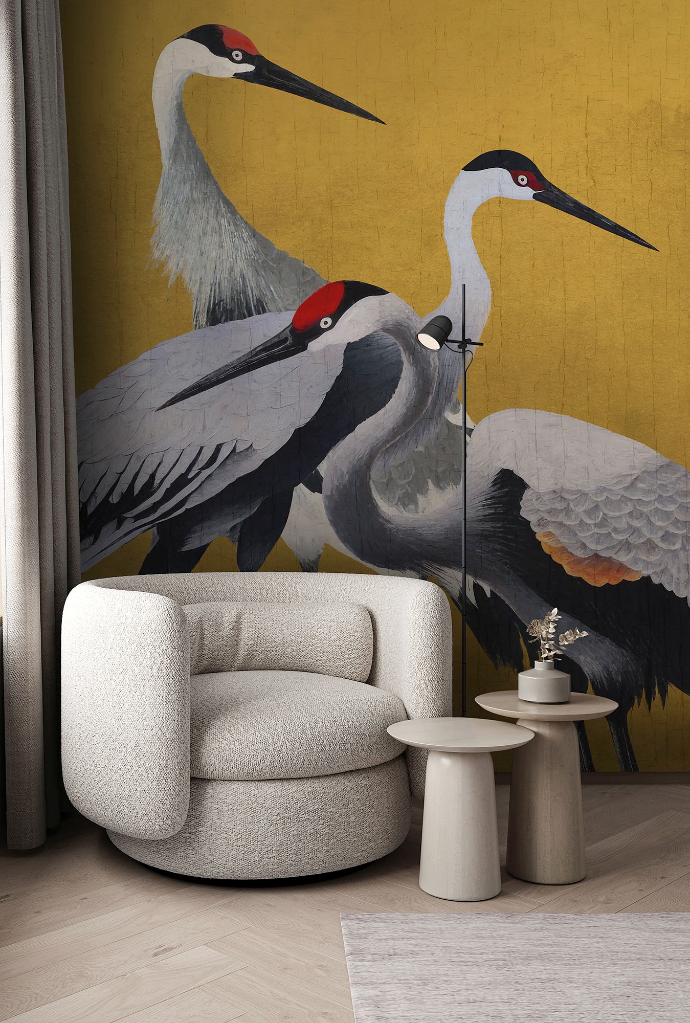 Image of Komar Fototapete "Komar Vlies Fototapete - Yellow Cranes - Grösse 200 x 250 cm" bedruckt glatt
