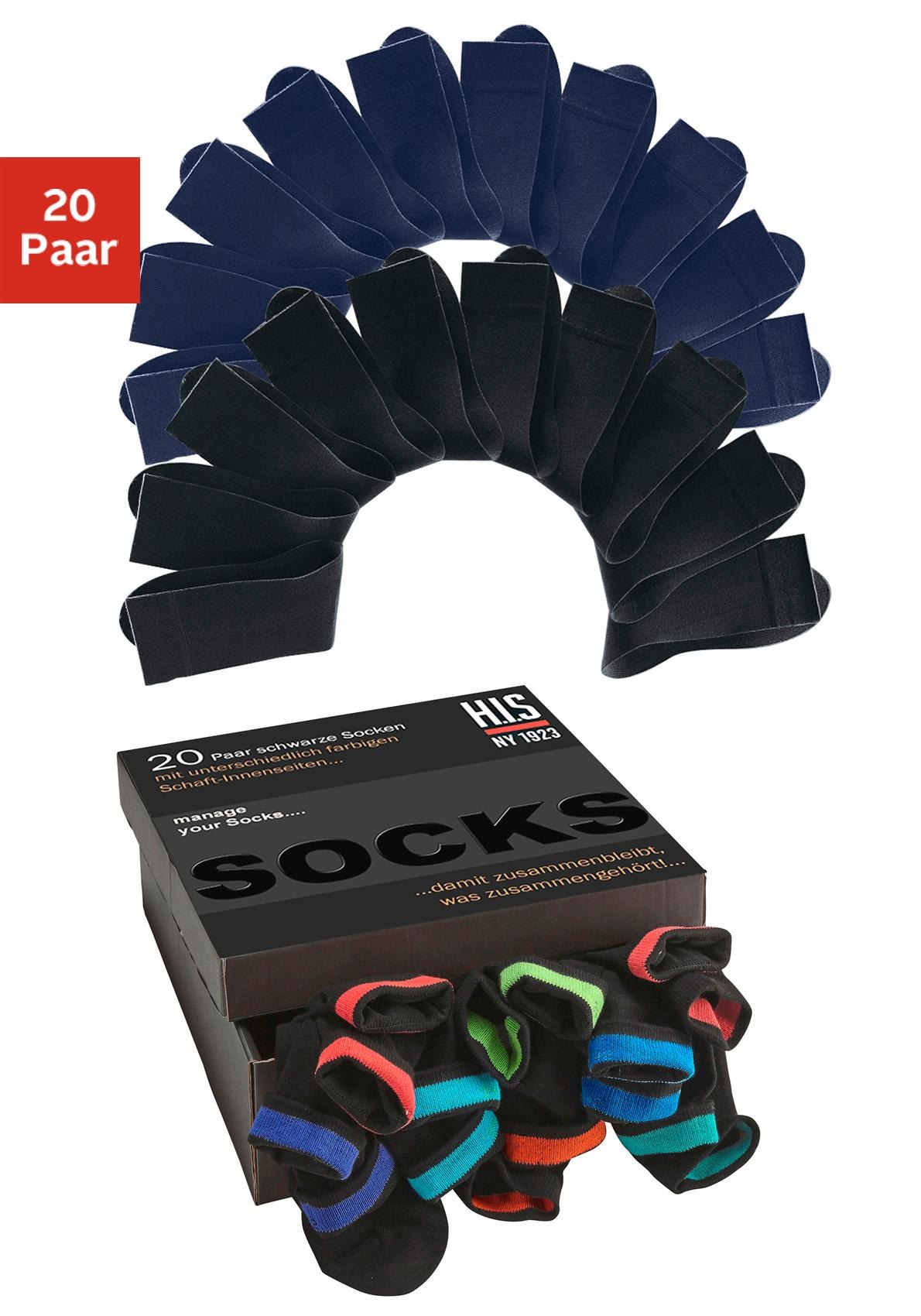 Image of H.I.S Socken "für Damen und Herren, perfekt zu sortieren mit farbigem Innenbündchen." Box, 20 Stk. tlg. in praktischer Geschenkbox, für Beruf und Freizeit