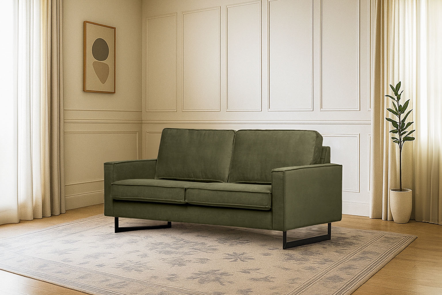 Image of Home affaire 2-Sitzer "Pinto, 166 cm, Cord, Chenille, Lederoptik" mit Keder, schwarze Metallfüsse, Wellenunterfederung
