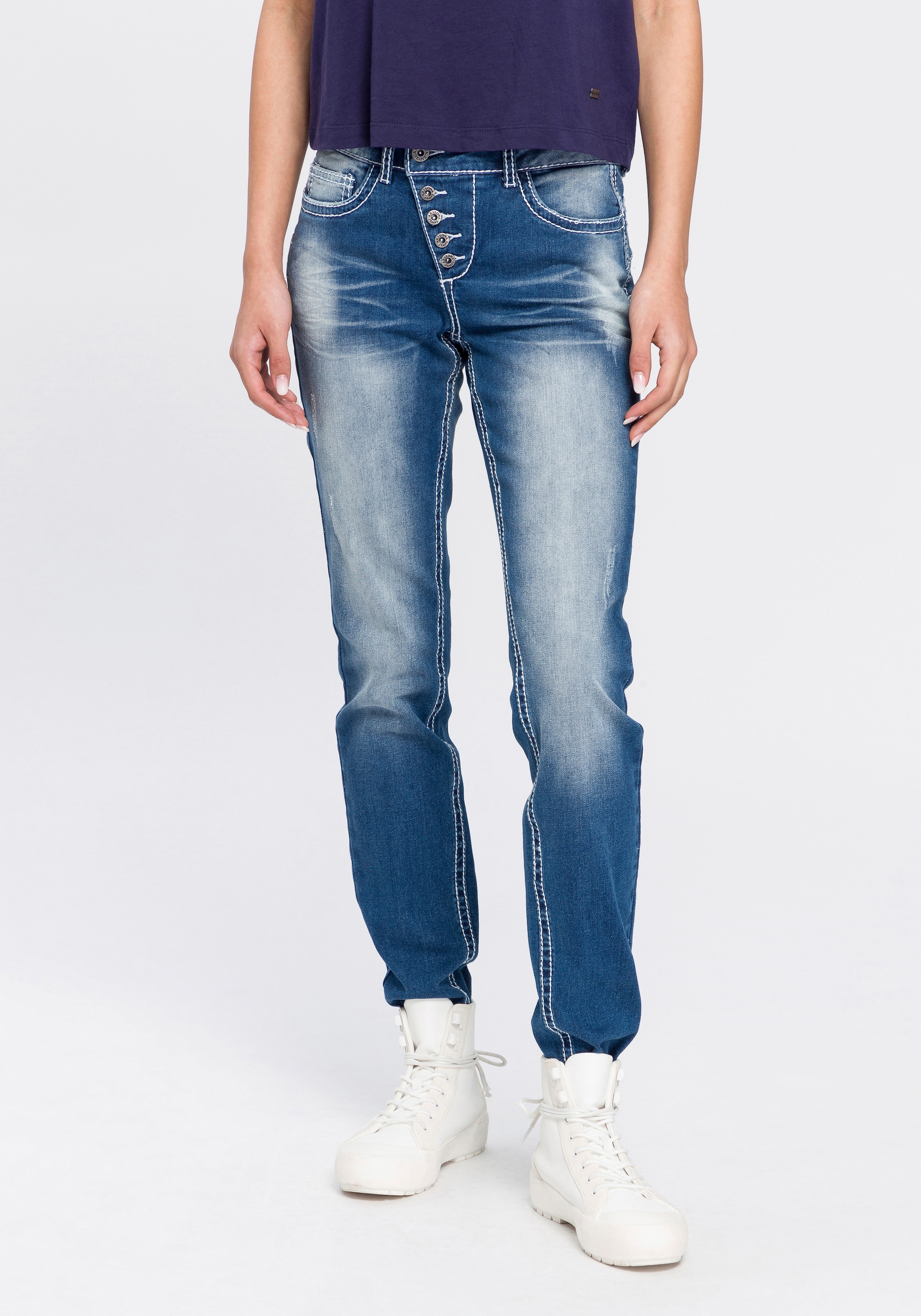 Arizona Slim-fit-Jeans »Heavy Washed - Shaping«, Mid Waist