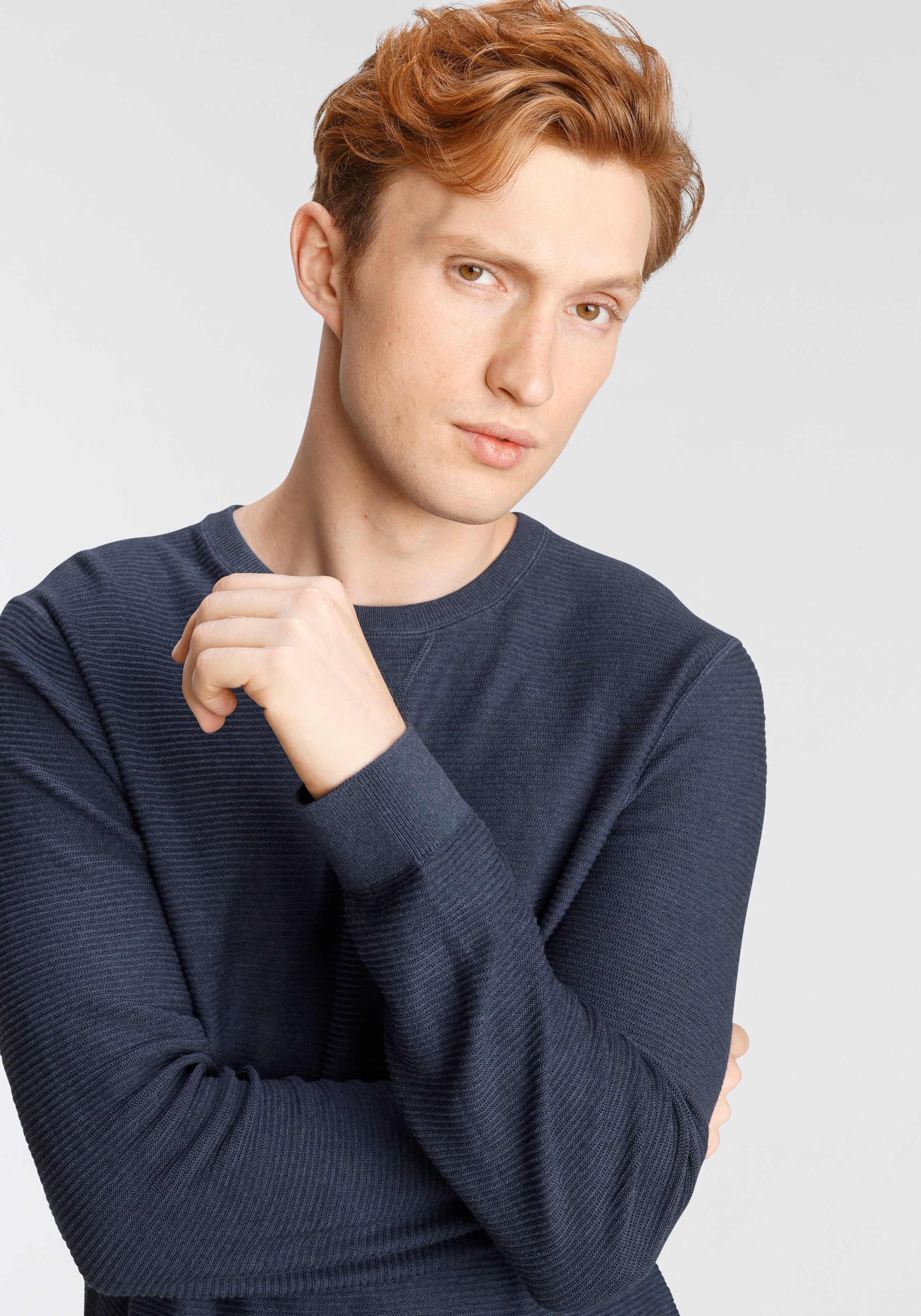 OLYMP Pull à col rond »OLYMP Strick Casual« mit modischem Strukturmuster