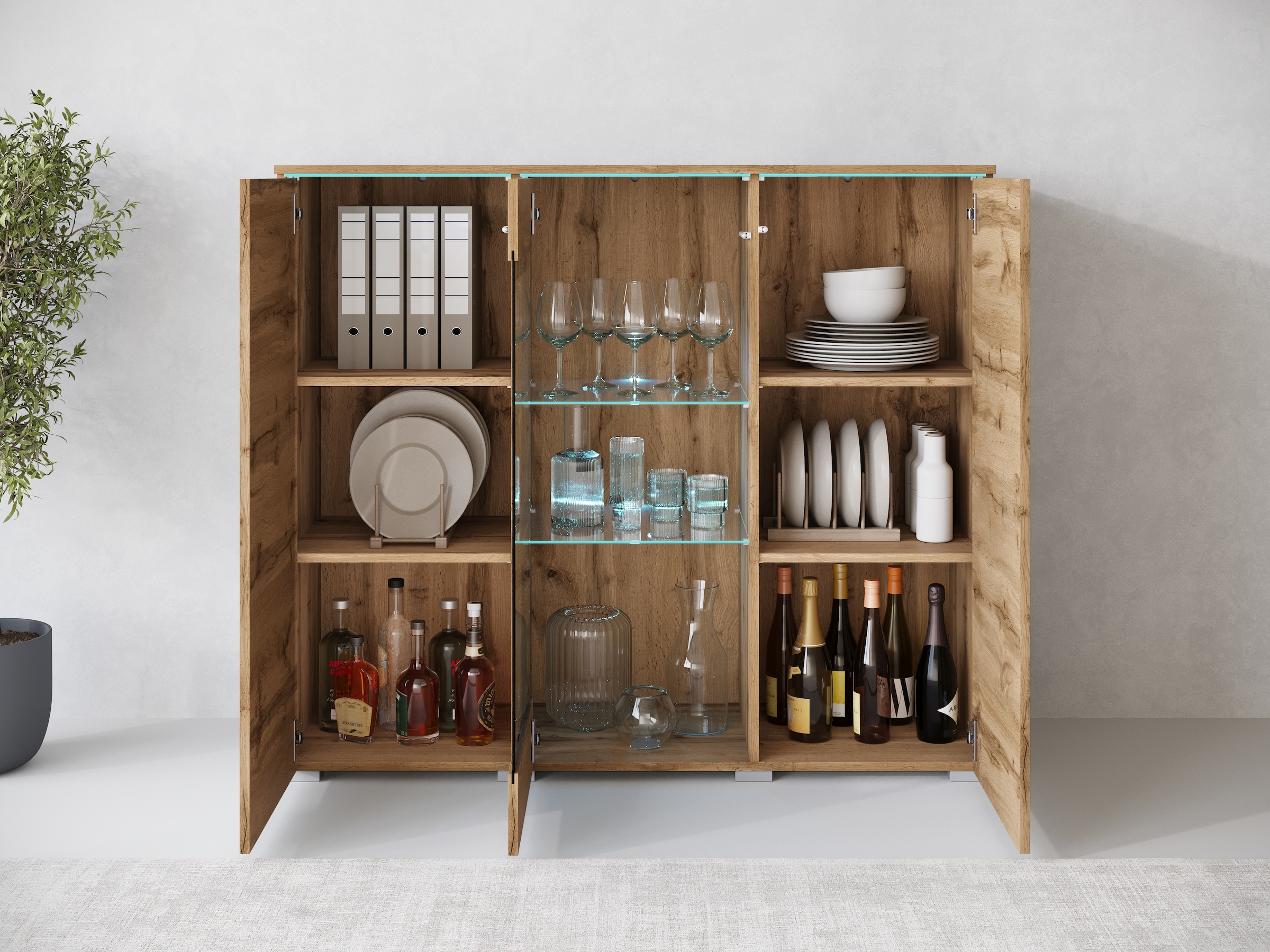 Home affaire Buffet haut »Vera« buffet haut avec 4 portes, 9 compartiments, portes vitrées