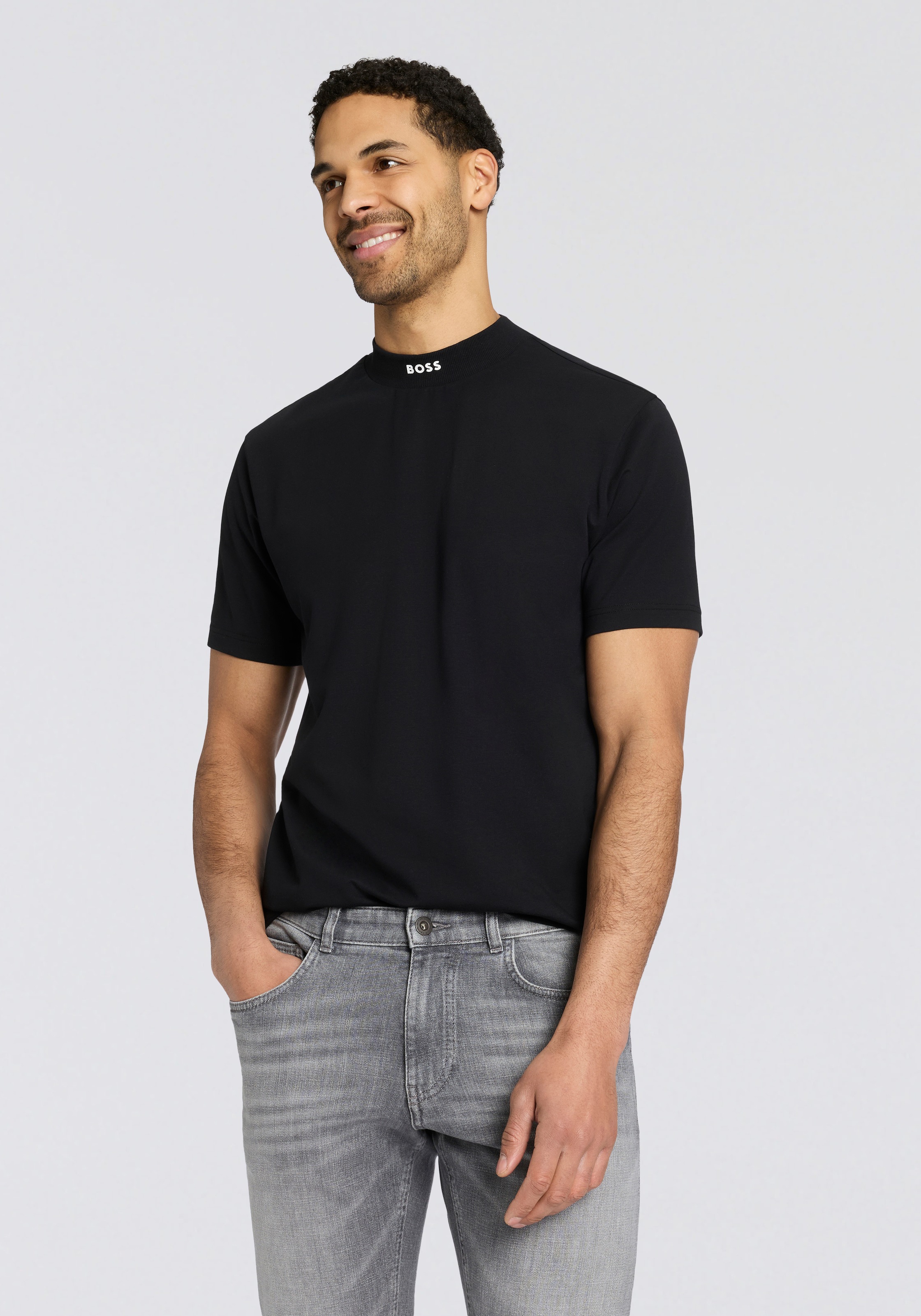 BOSS GREEN T-Shirt »Tee Collar Relaxed Fit« Stretch Jersey Baumwolle, Logo Centered, Rundhals