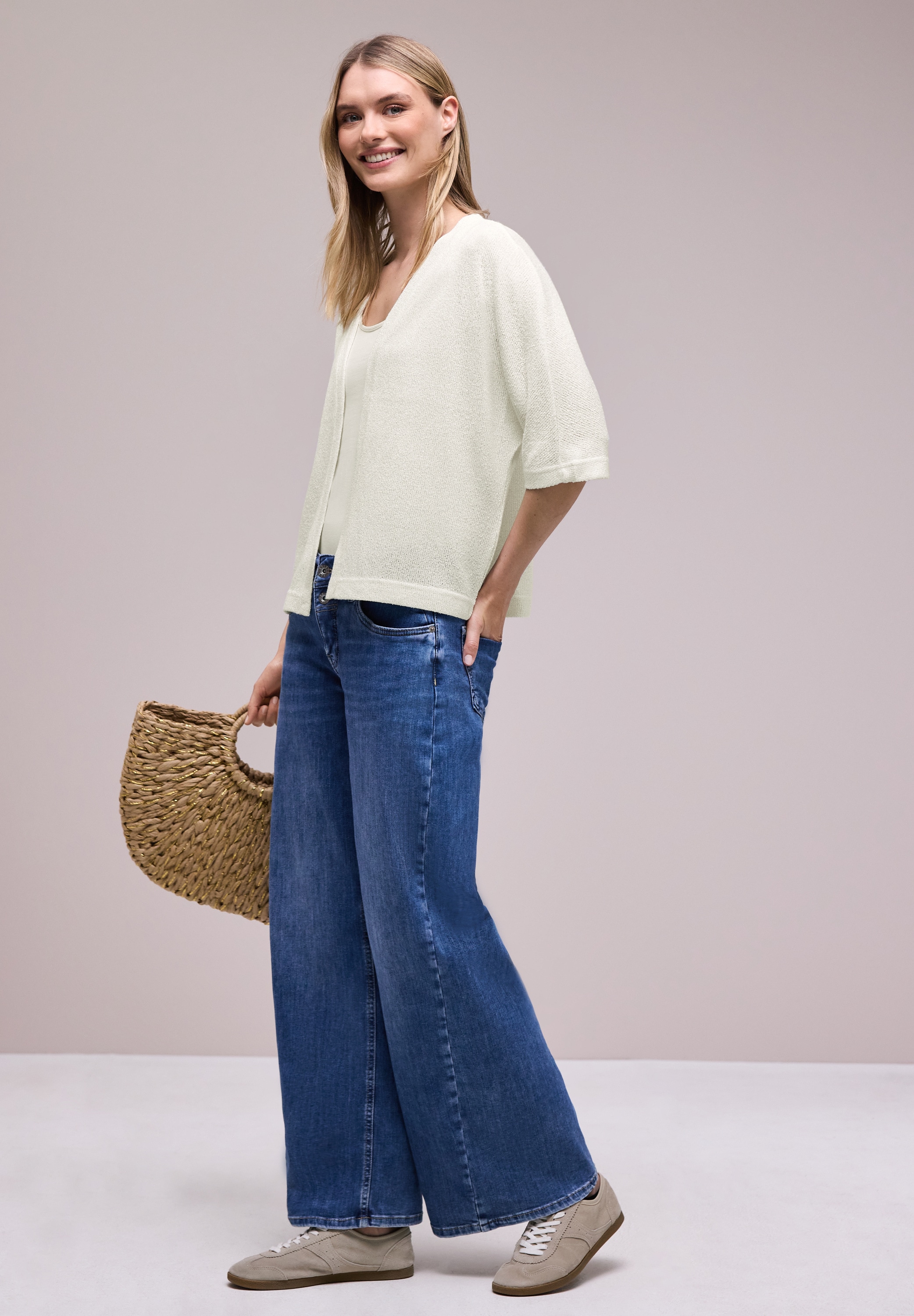 STREET ONE Strickjacke Kurzarm Jacke im Strick-Look mit Glitzer