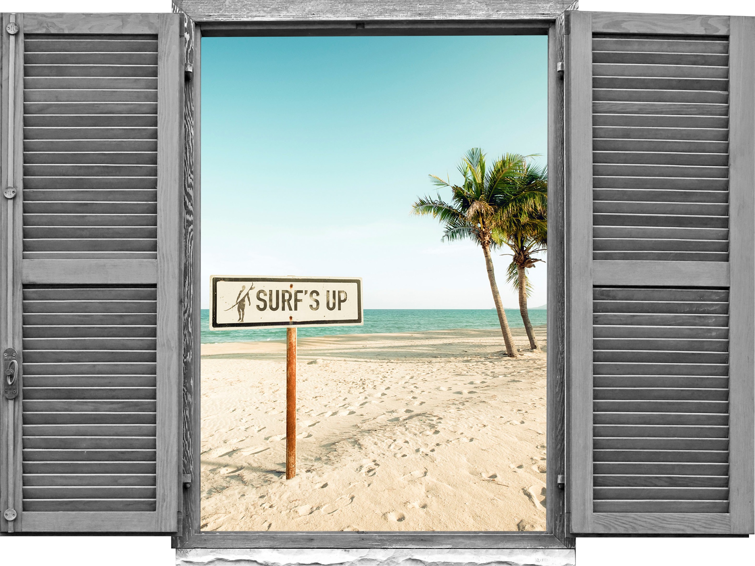 Image of queence Wandtattoo "Palmenstrand" Wandsticker, Wandbild, selbstklebend, 3D, Fenster