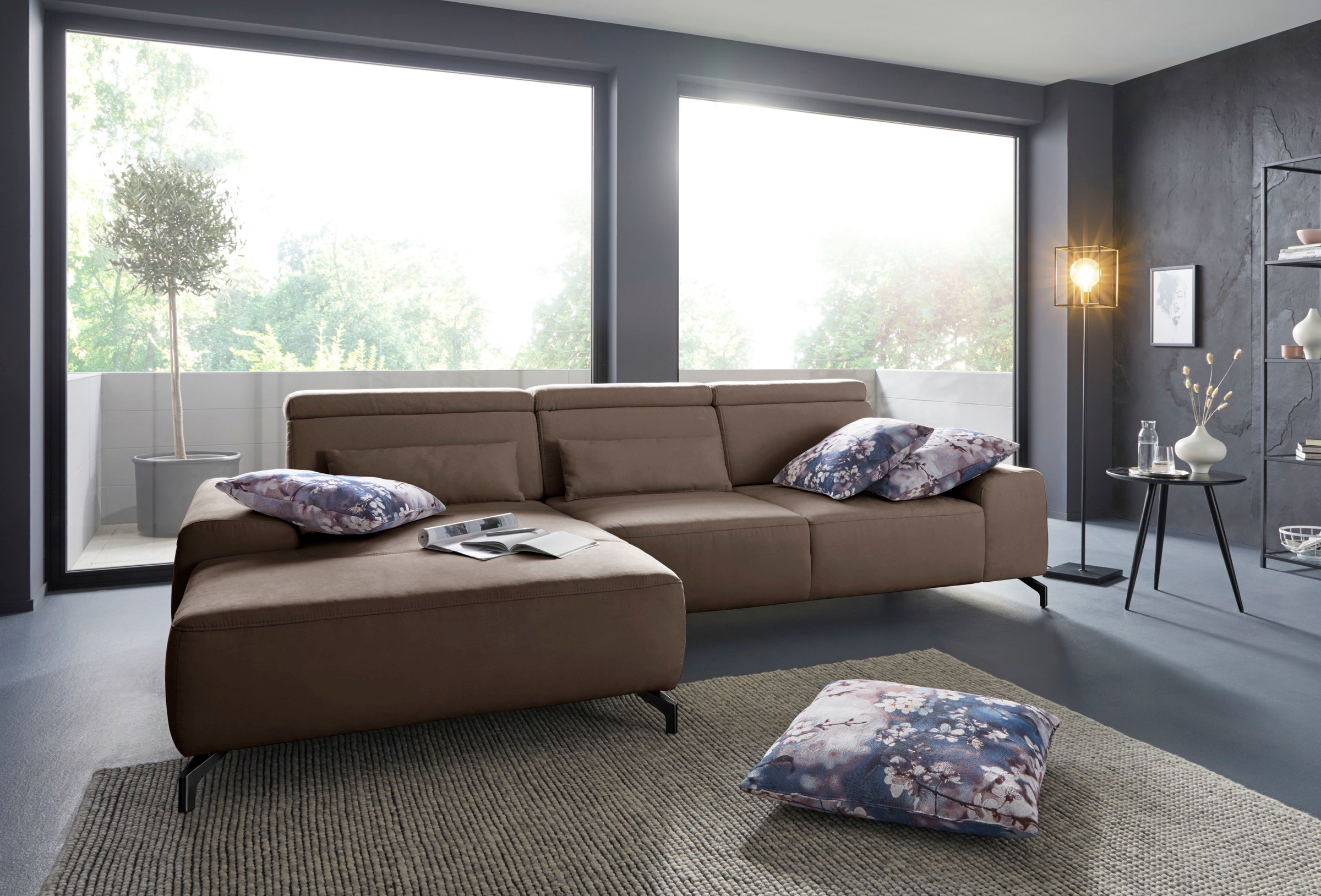 sit&more Ecksofa »Gizeh L-Form« Fusshöhe 12 cm, inklusive Sitztiefenverstellung und Kopfteilverstellung