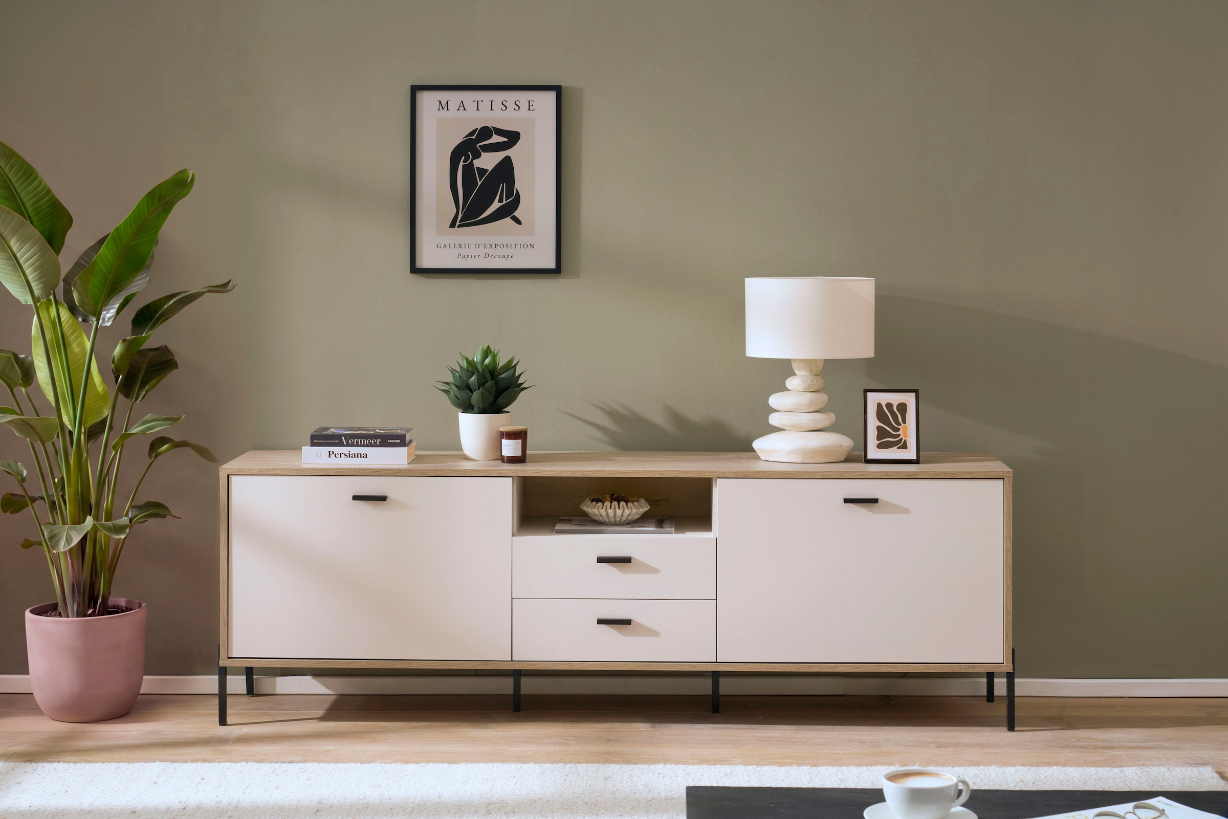 Image of Home affaire Lowboard "Fredericia, TV-Schrank in Kaschmir, moderner TV-Unterschrank, Kommode" zeitlos, schwarze Metallgriffe und -füsse, ausreichend Stauraum