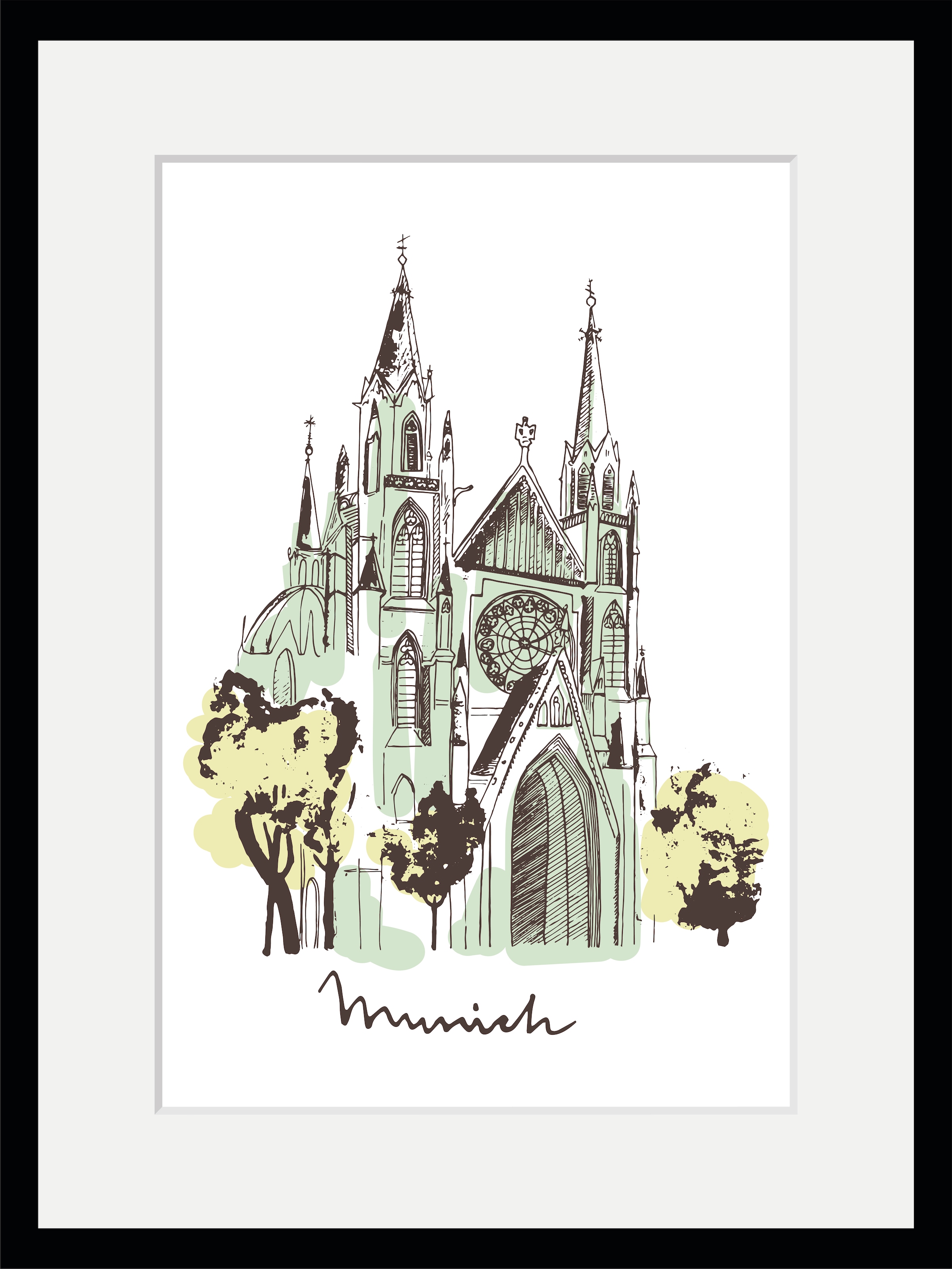 Image of queence Bild "Munich Church" Deutschland Kirche München Religion HD Premium Poster-Druck inkl. Holzrahmen