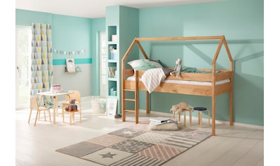 Kinderbett »Alpi«, aus Kiefernholz, in einer Haus-Optik Form, Liegefläche 90x200 cm