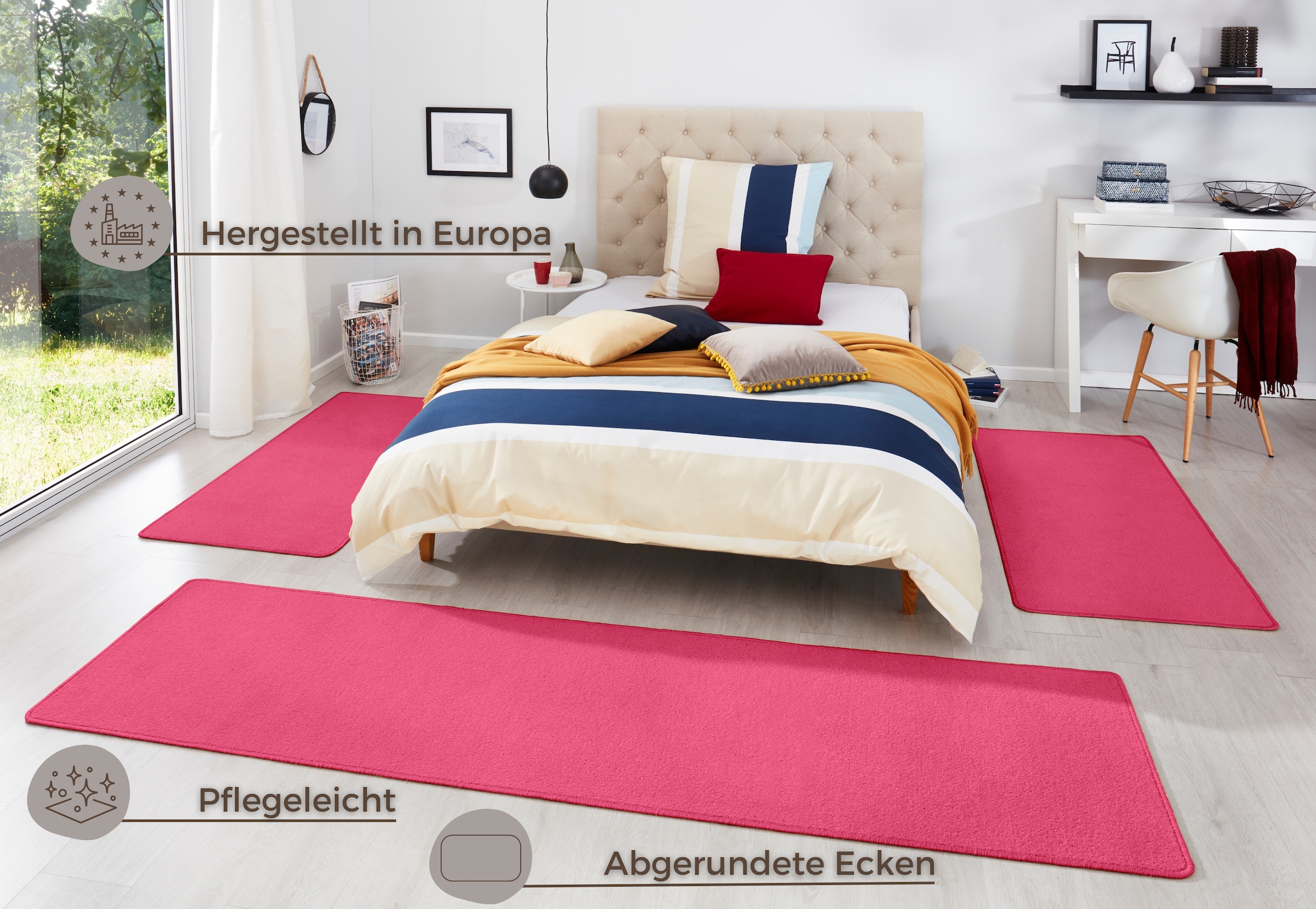 HANSE Home Bettumrandung »Fancy«, (3 tlg.), Unifarben, Bettvorleger, 3-teiliges Läufer-Set fürs Schlafzimmer