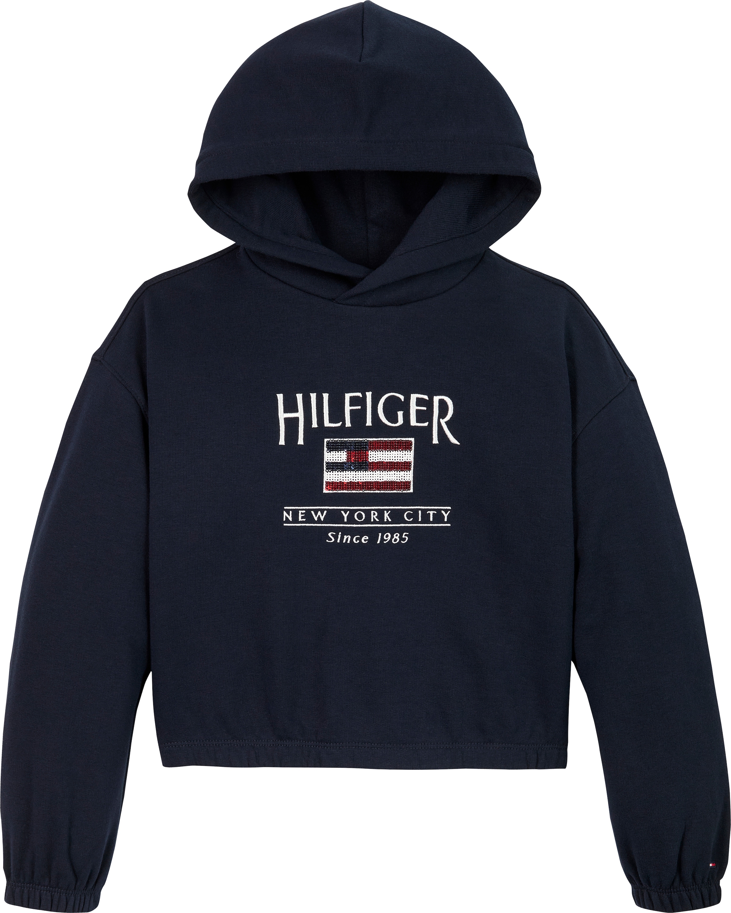 Tommy Hilfiger Kapuzensweatshirt »HILFIGER SEQUIN FLAG HOODIE«, mit Pailetten, mit Logostickereien