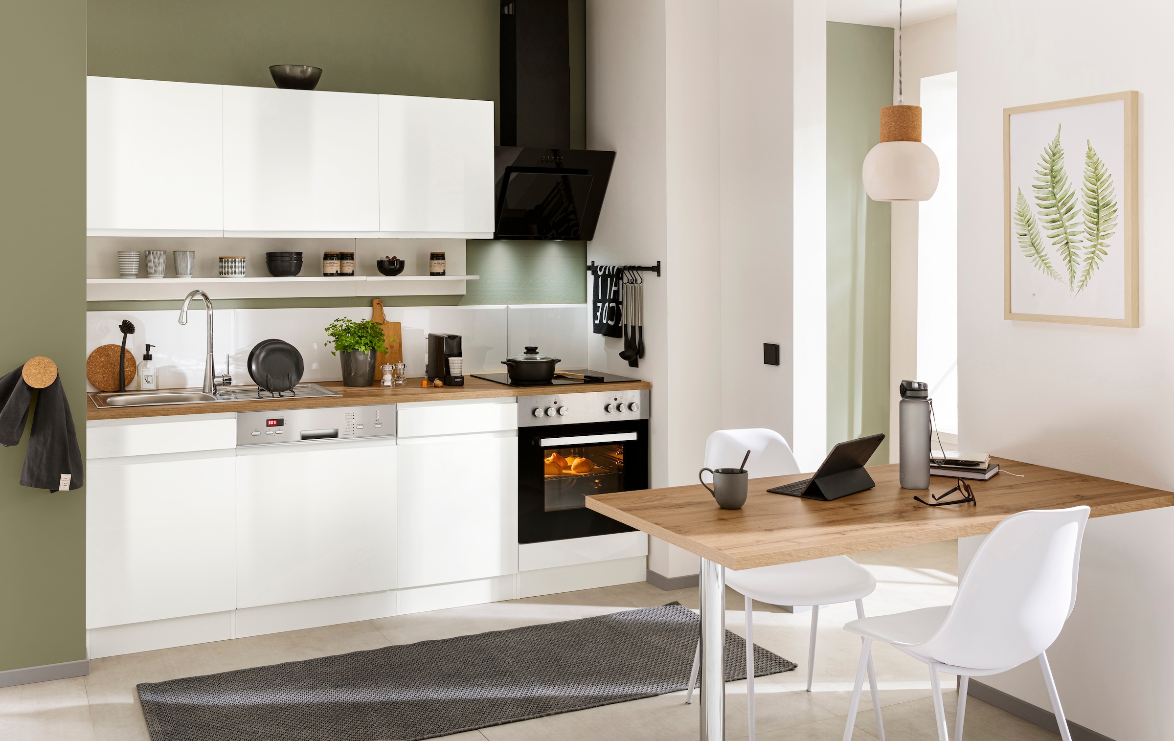 KOCHSTATION Küchenzeile »KS-Virginia,neu in verbesserter Ausführung« Arbeitsplatte 38 mm stark, Stauraum, Softclose,  Breite 220 cm, Soft-Close, wahlweise mit E-Geräten