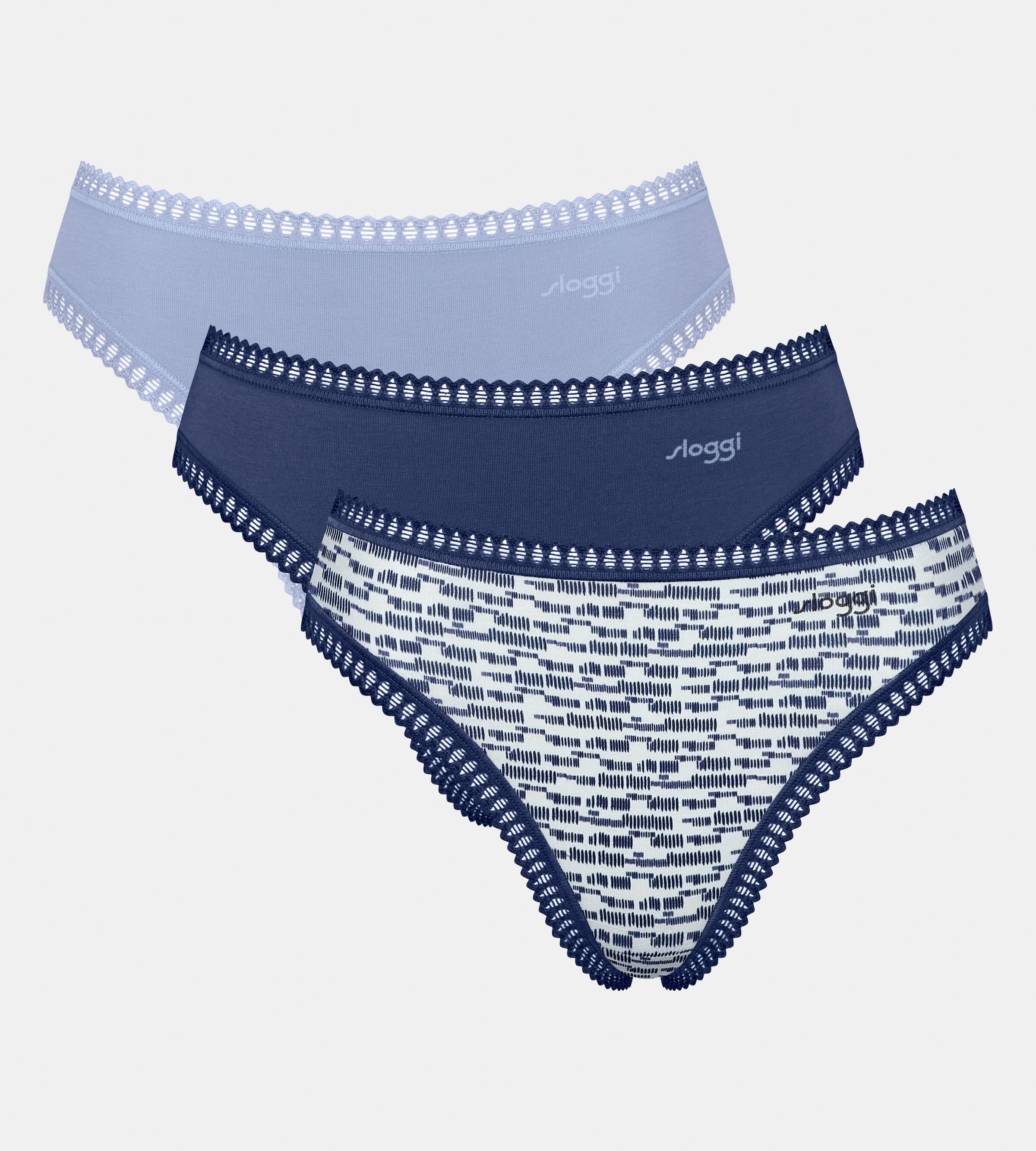 sloggi Slip »GO Crush«, (3er Pack), hoher Beinausschnitt, Spitze, feminin, weich, elastisch, Baumwollmix