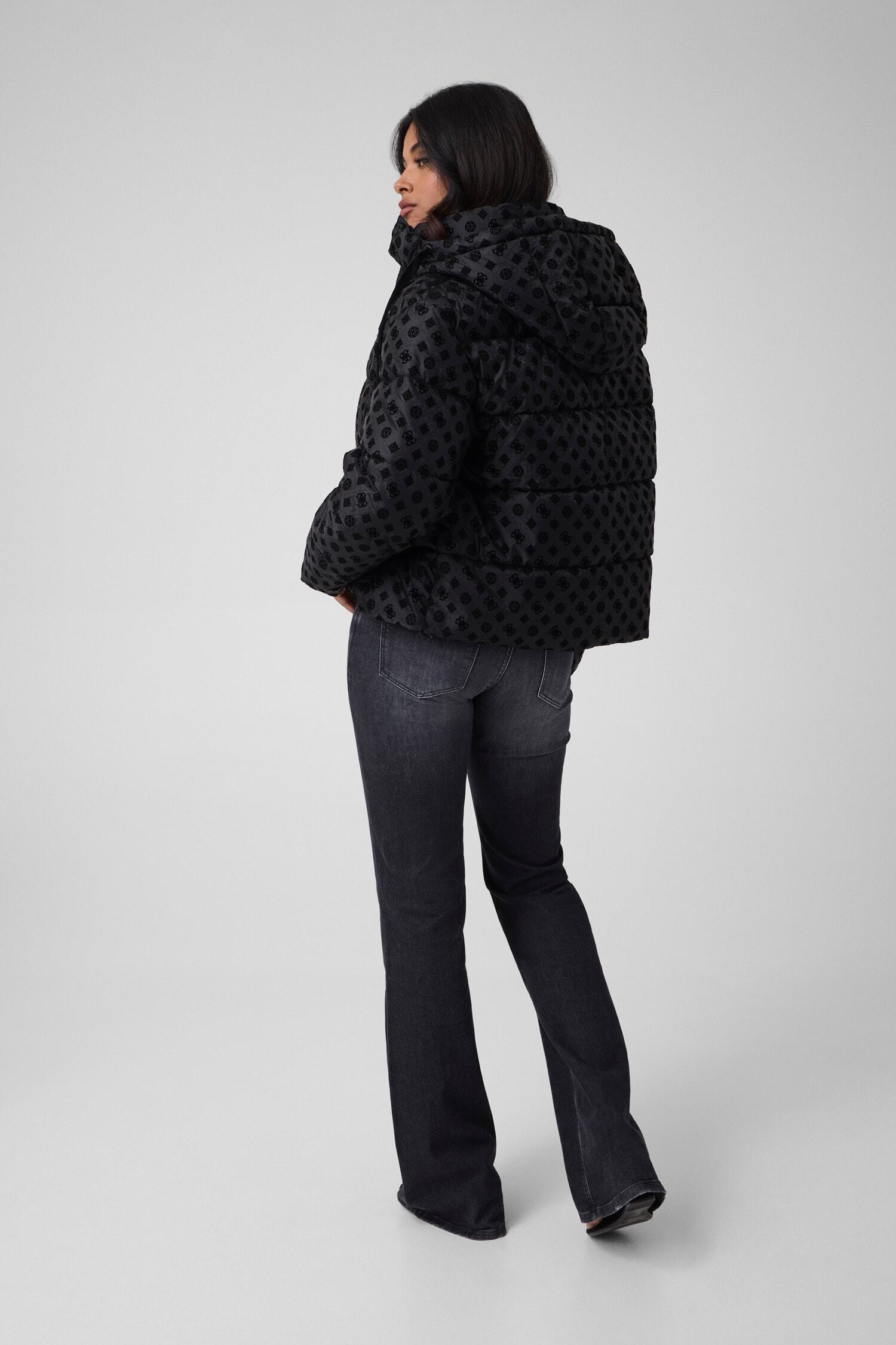 Guess Veste matelassée »NEW DAISY CROP LOGO PUFFER« avec capuche avec ourlet réglable, logos 4G en velours