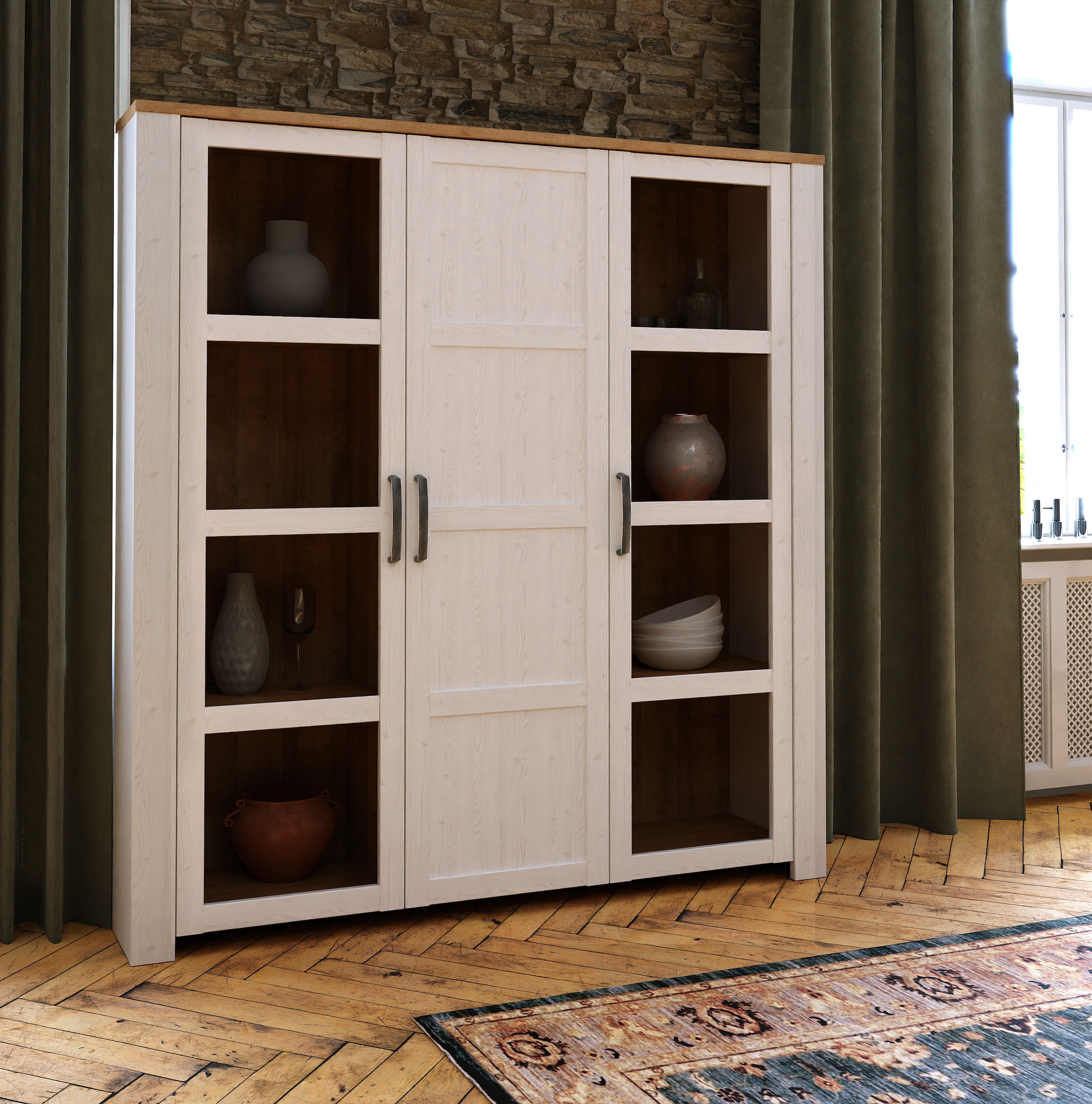 FORTE Highboard »Bohol, grosses Highboard 2, Glastüren, viel Stauraum« B/H/T 151,1/160,6/42 cm Beleuchtung optional bestellbar