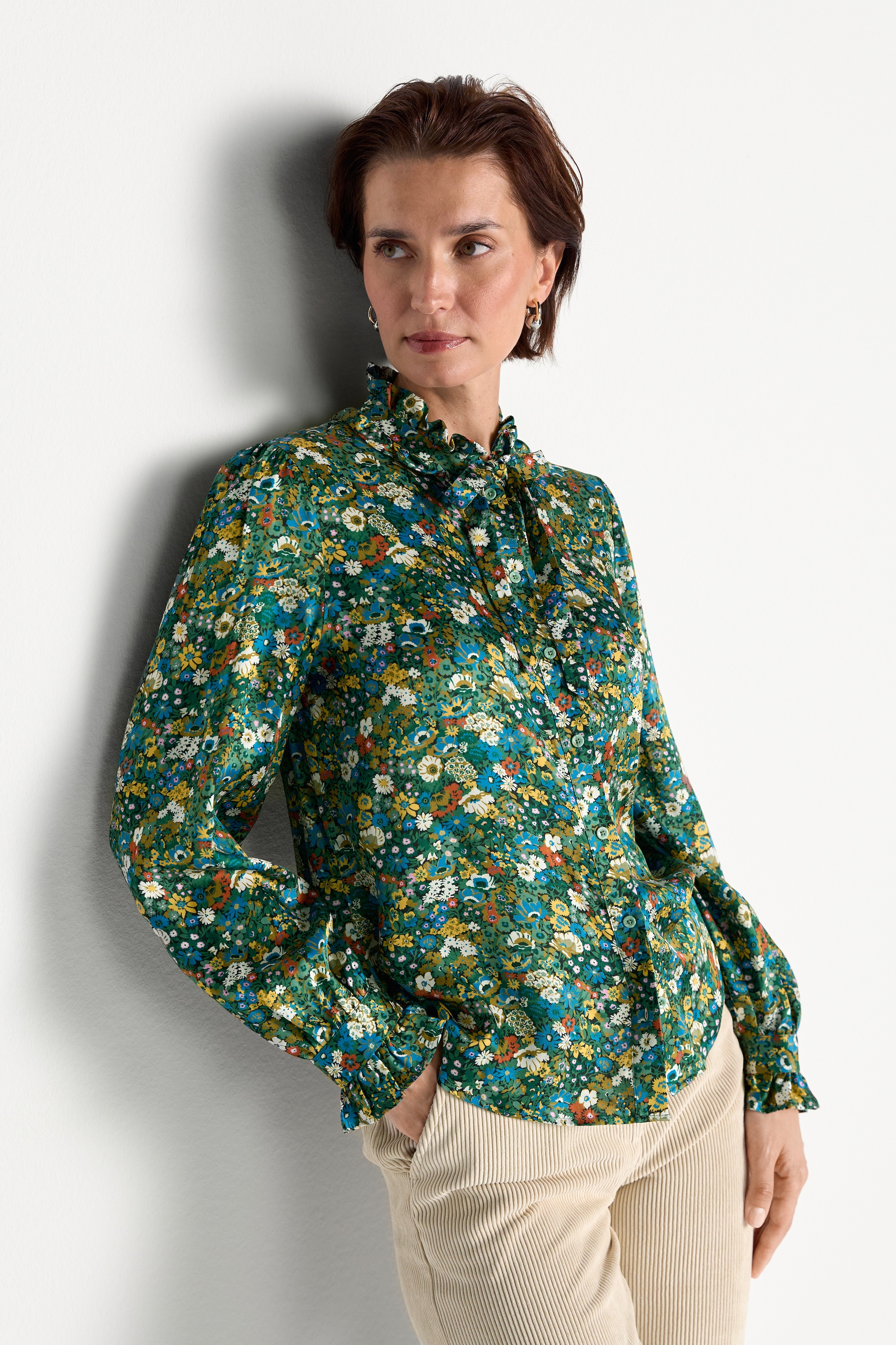 Image of RICHROYAL Langarmbluse mit floralem Print, mit Rüschendetails