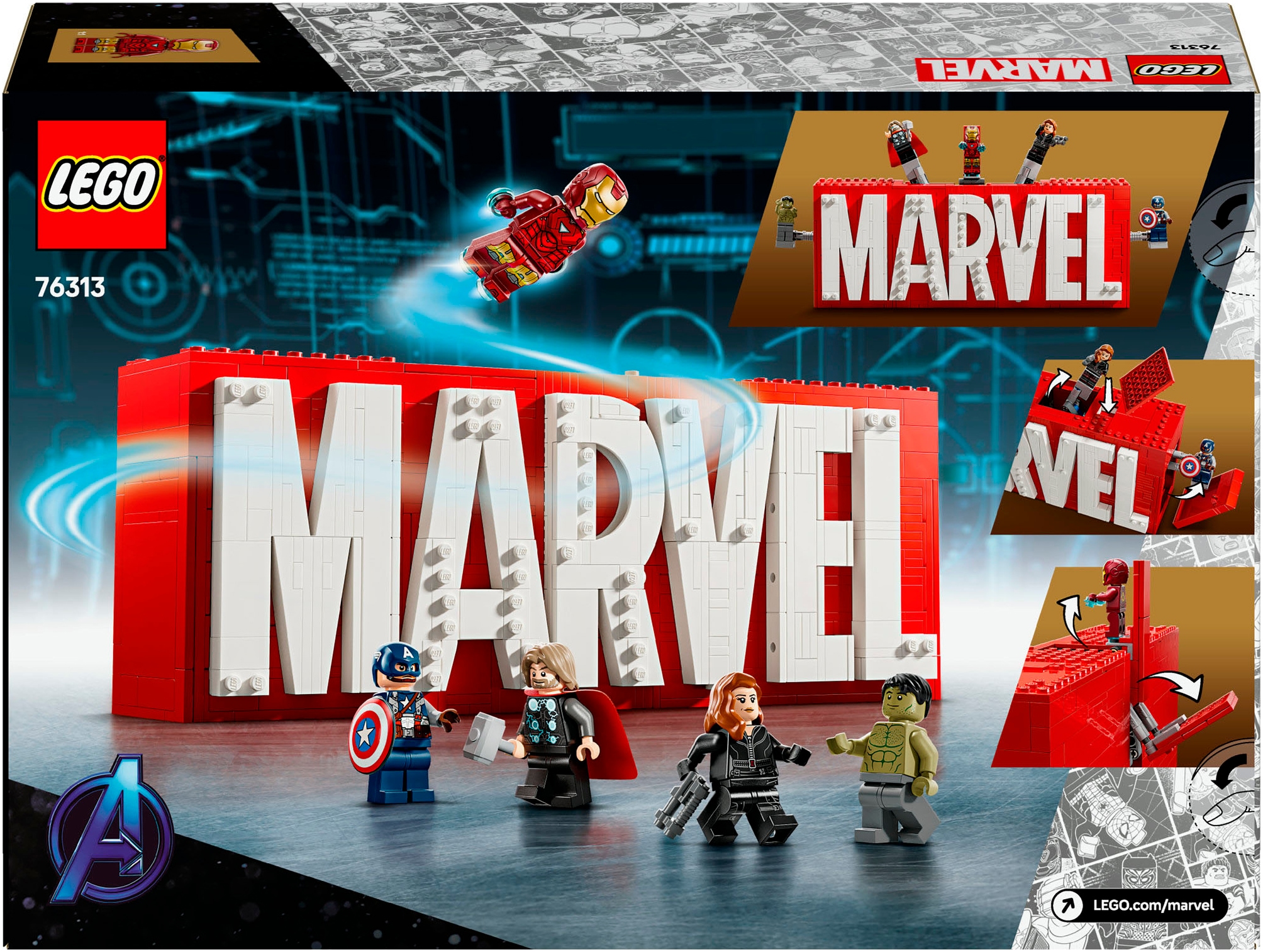 LEGO® Konstruktionsspielsteine »MARVEL Logo & Minifiguren (76313), LEGO Super Heroes« Made in Europe