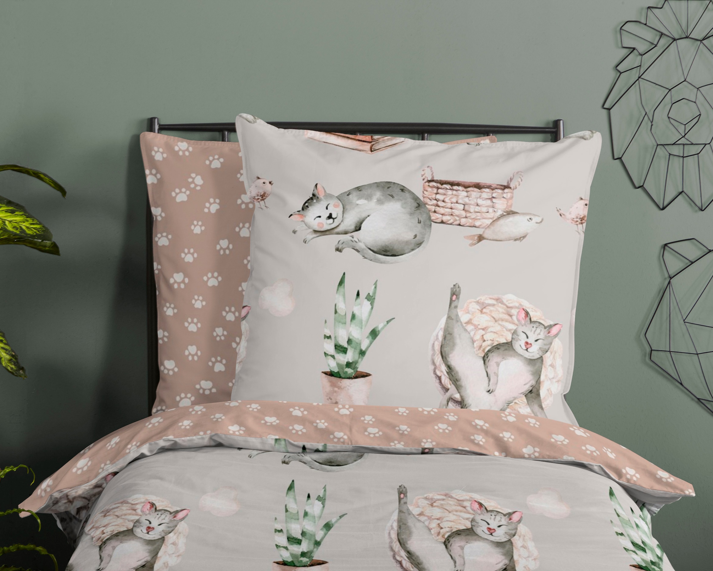 good morning Kinderbettwäsche »Catlife«, Baumwolle, 135x200, Reissverschluss, Wendeoptik, Kind, Katze, Grau