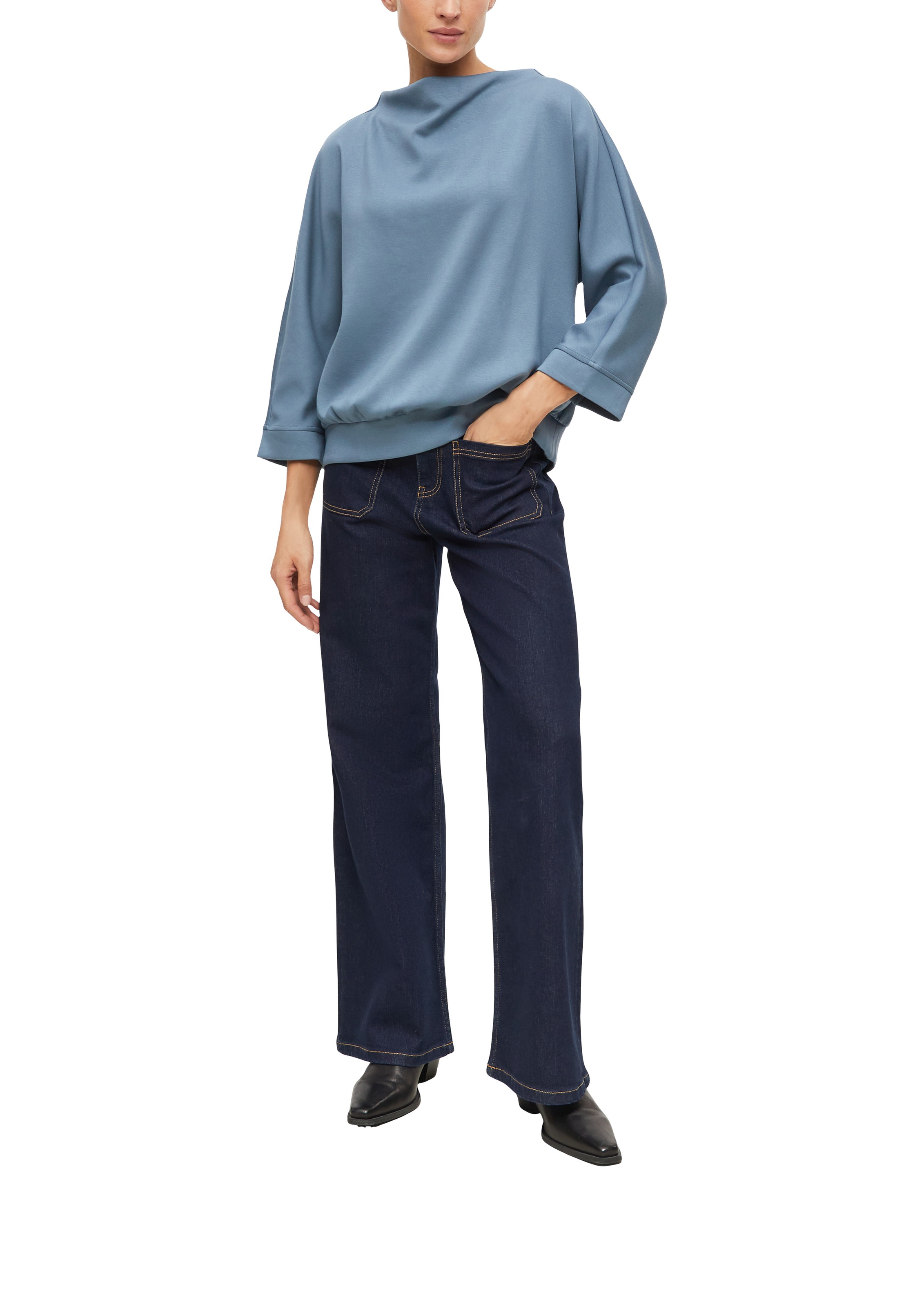 s.Oliver BLACK LABEL Sweat-shirt long , Shirt mit Wasserfallkragen und 3/4-Arm
