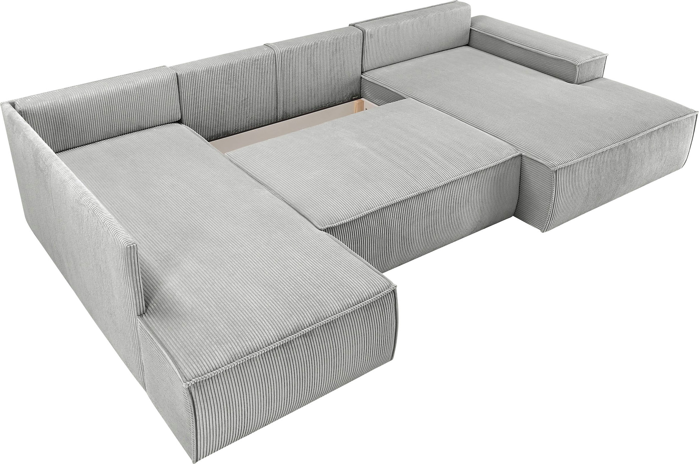 Home affaire Wohnlandschaft »SHERWOOD 329 cm, U-Form, Schlafsofa,«, Schlaffunktion m. Bettkasten (194x139 cm), Cord, Vintage, Samtvelours