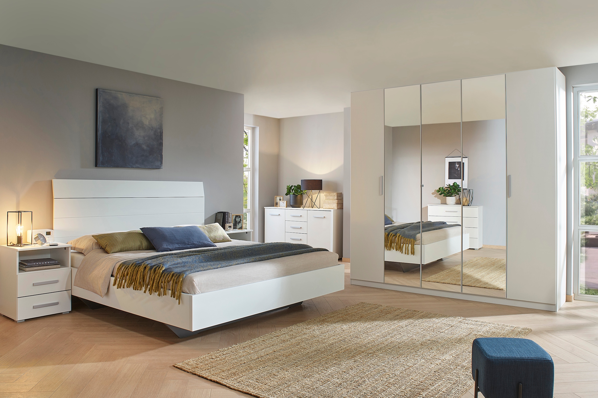 GOODproduct Futonbett »Schlafzimmermöbel Schlafzimmer Einzelbett Doppelbett Holzbett KOLUNA« Liegefläche 180x200 cm, Bettseitenhöhe 41 cm,  mit hohem Kopfteil in Lattenoptik zum Anlehnen MADE IN GERMANY