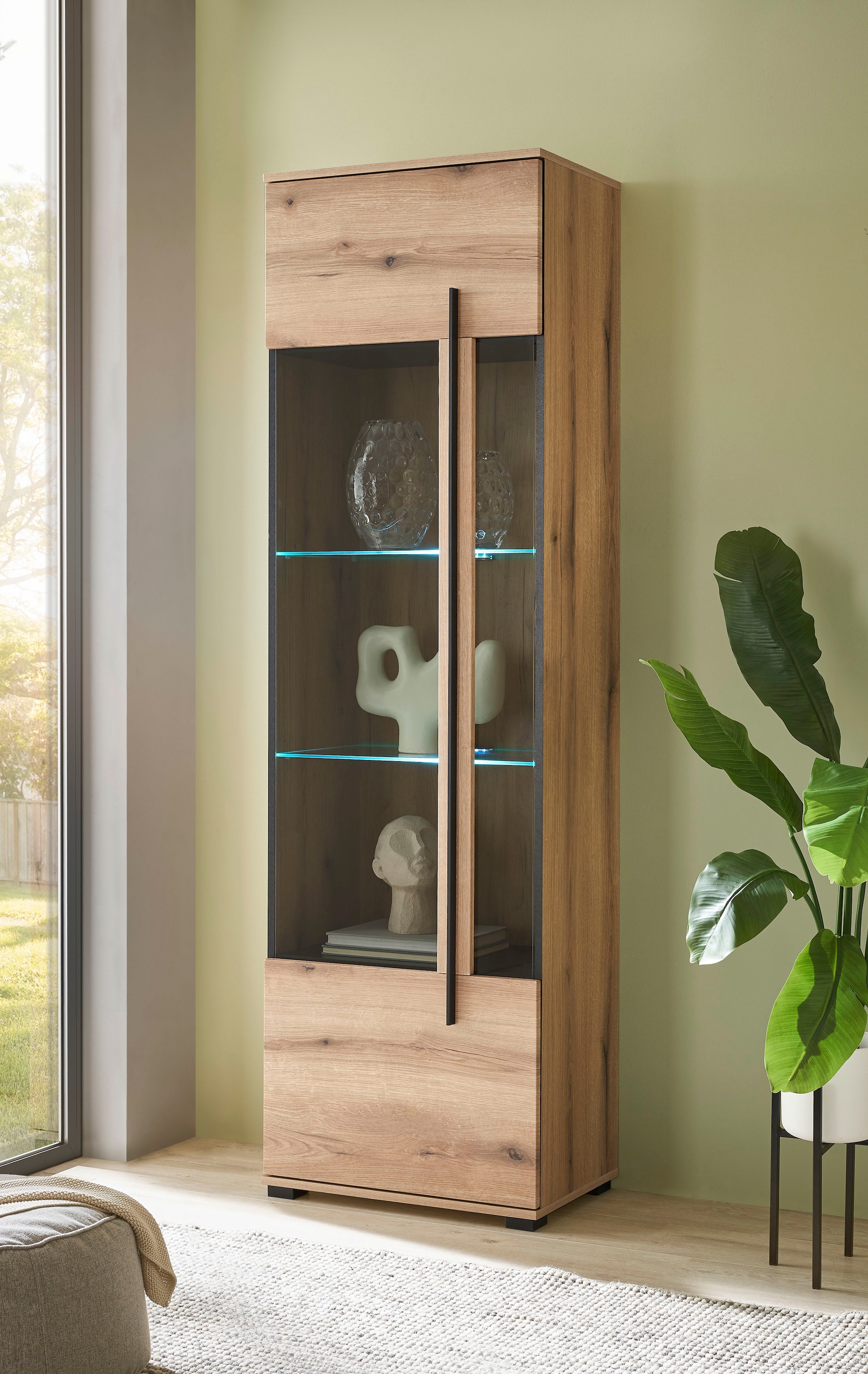 INOSIGN Wohnwand »Cantara, moderne Anbauwand, Wohnzimmer-Set, in Eiche Evoke oder Weiss«, (Set), enthält eine Vitrine, ein Lowboard und zwei Wandboards