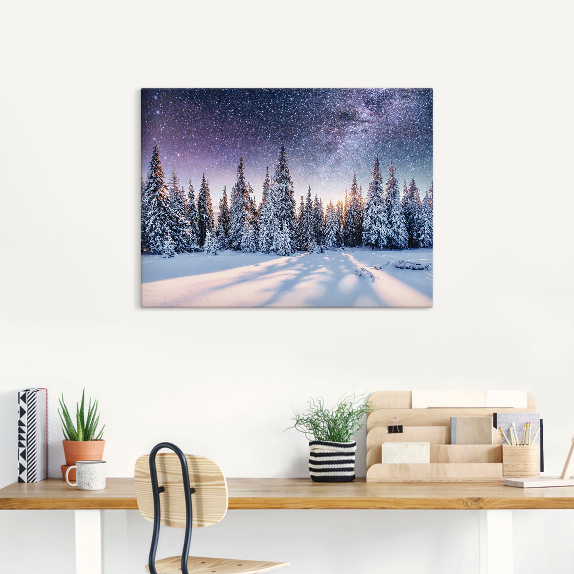 Artland Wandbild »Tannenwald im Schnee vorm Sternenhimmel«, Berge & Alpenbilder, (1 St.), als Alubild, Outdoorbild, Leinwandbild, Poster in verschied. Grössen