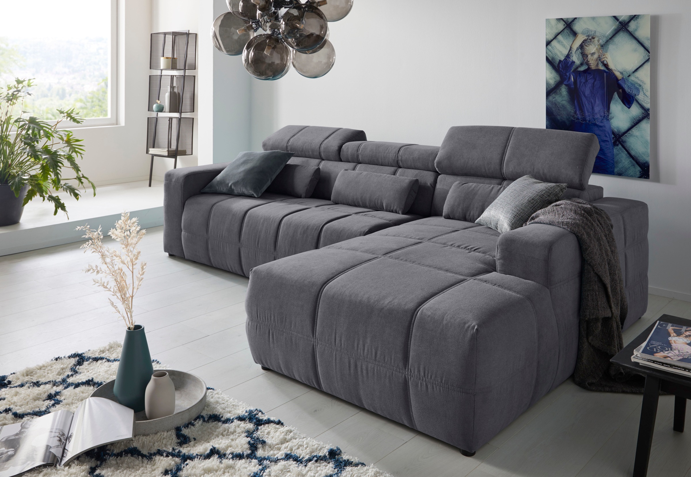 DOMO collection Ecksofa »Brandon grosse Ausführung B/T/H: 289/177/80 cm, auch in Leder und Cord«, mit Kopfteilverstellung, wahlweise Sitztiefenverstellung, L-Form