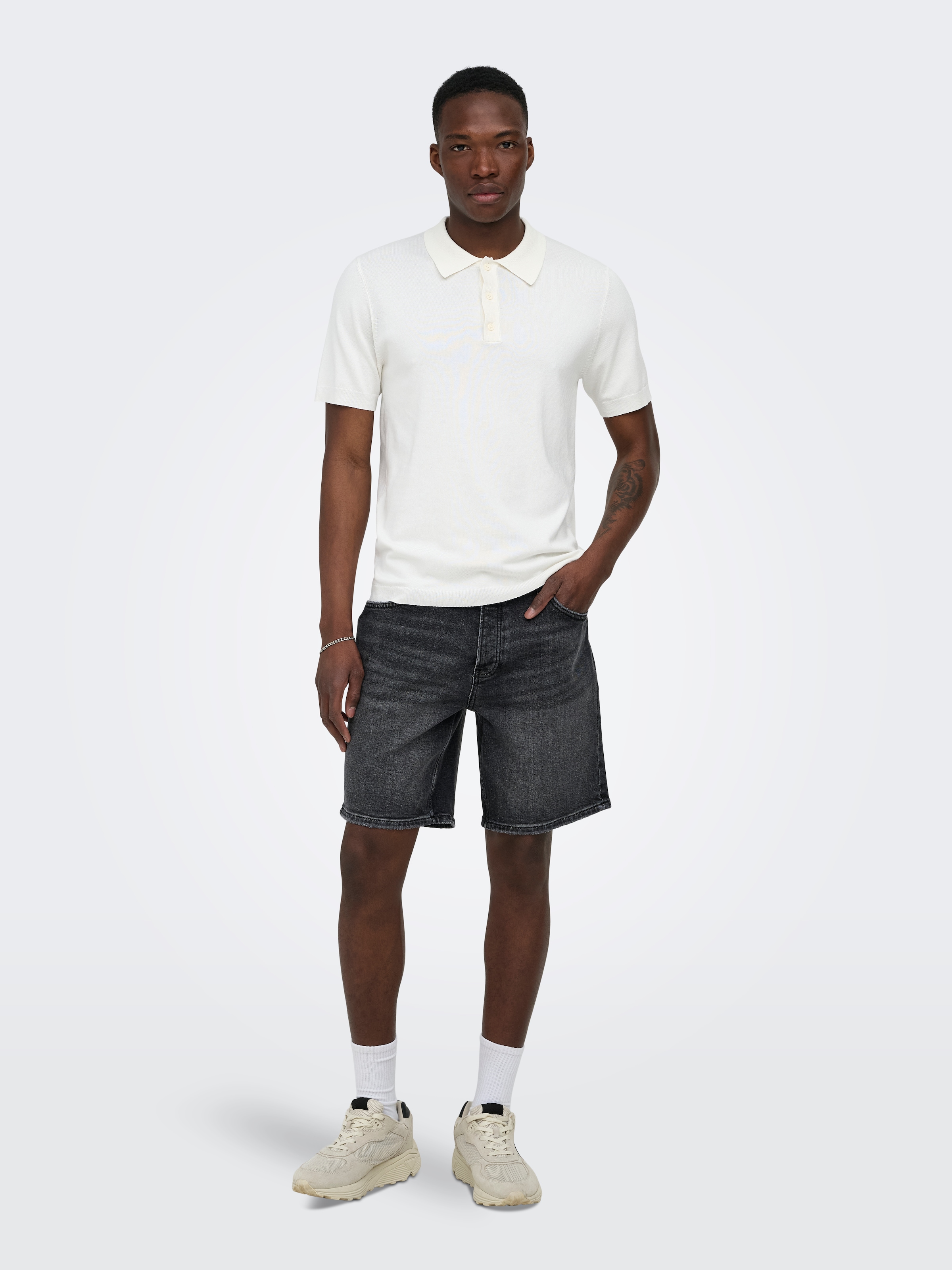 ONLY & SONS Short en jean »ONSEDGE PERF WB 6968 DOT DNM SHORTS NOOS« mélange coton, coupe droite