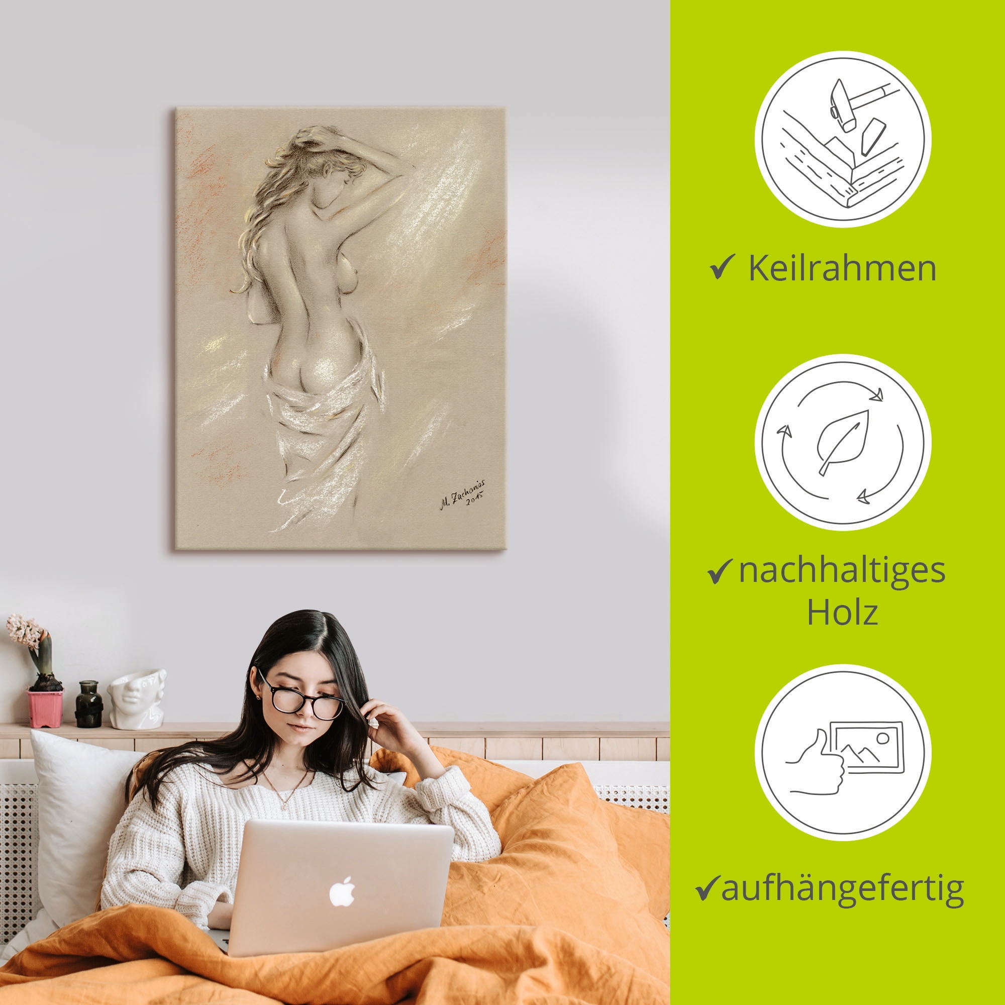 Artland »Reizvolle Rundungen - weiblicher Akt« Femme 1 cuis tlg. en tableau sur toile, poster en différentes tailles