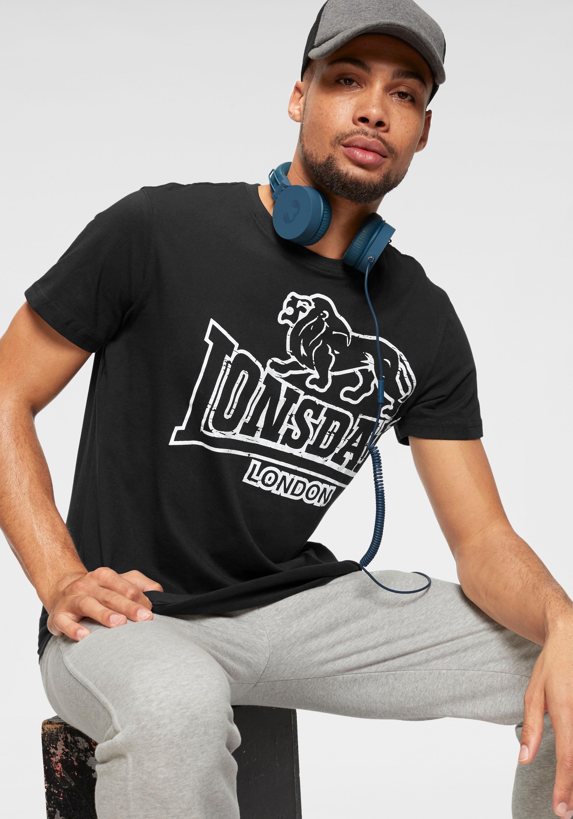 Image of Lonsdale T-Shirt "LANGSETT" mit grossem Logoprint im Vintagestyle, Kurzarm, aus Baumwolle