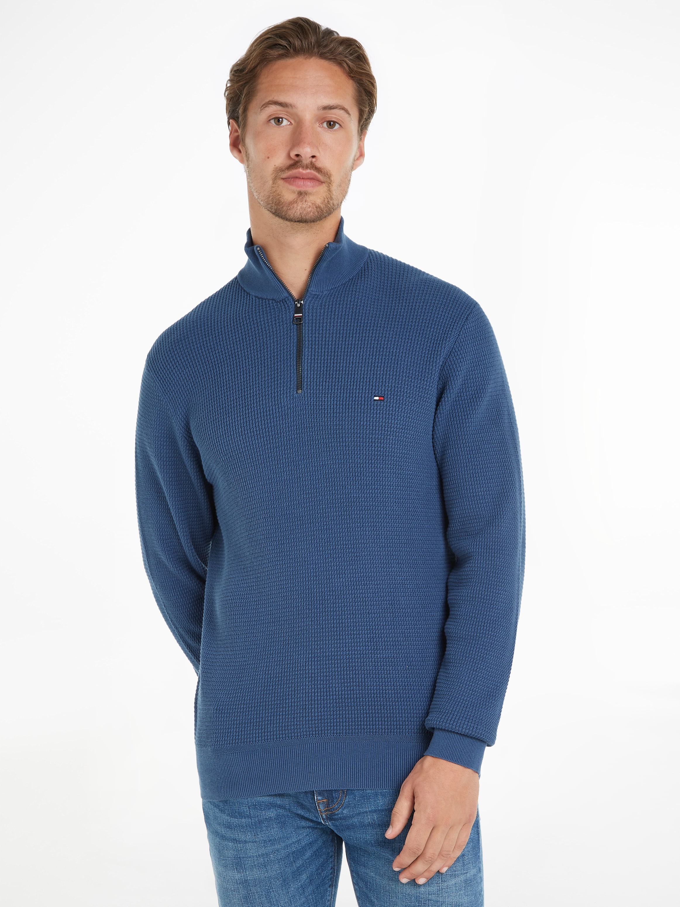 Strickpullover »REFINED STRUCTURE ZIP MOCK«