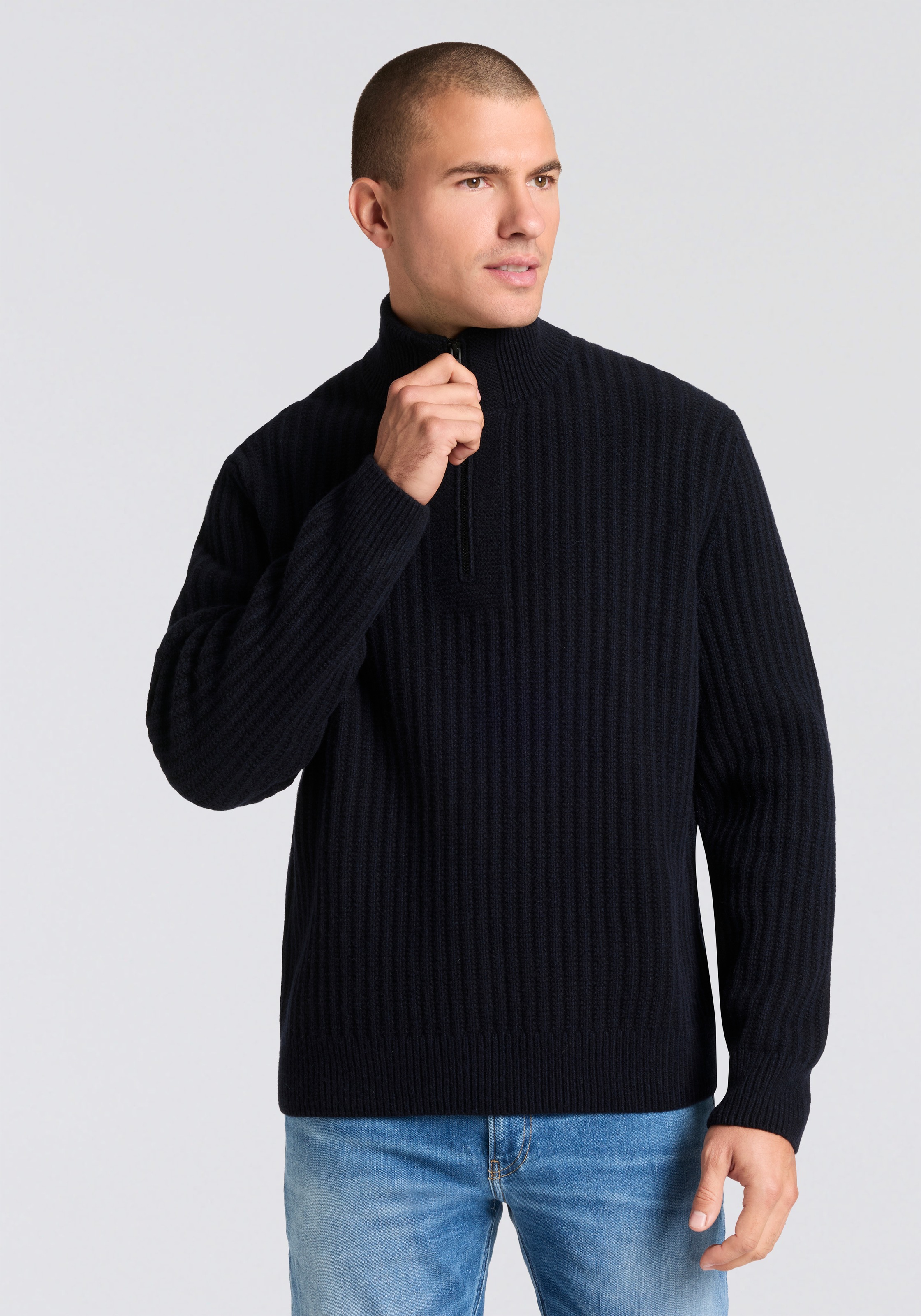 Image of BOSS ORANGE Strickpullover "Kwinter" Troyer-Kragen, Rippstrick, relaxed fit