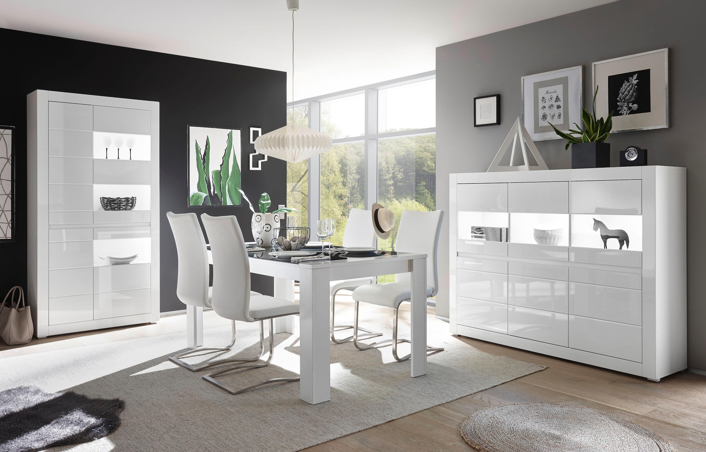 INOSIGN Highboard »Carat«, Breite 164 cm, Blende in weiss und betonfarben im Lieferumfang