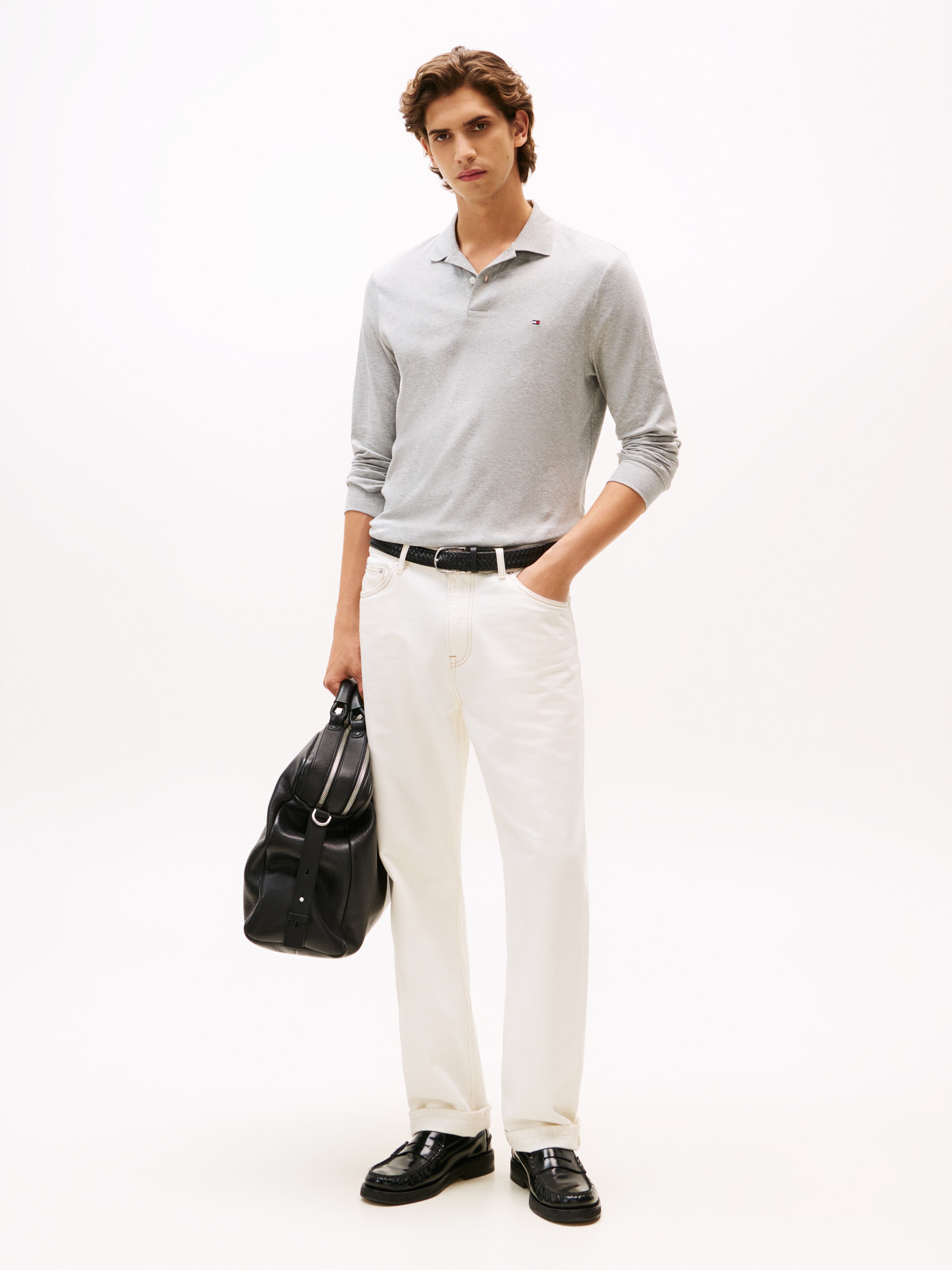 Tommy Hilfiger Polo à manches longues »L/S LIQUID COTTON REG POLO mit Jersey und Markenlabel« uni, casual, coupe regular, coton, col polo
