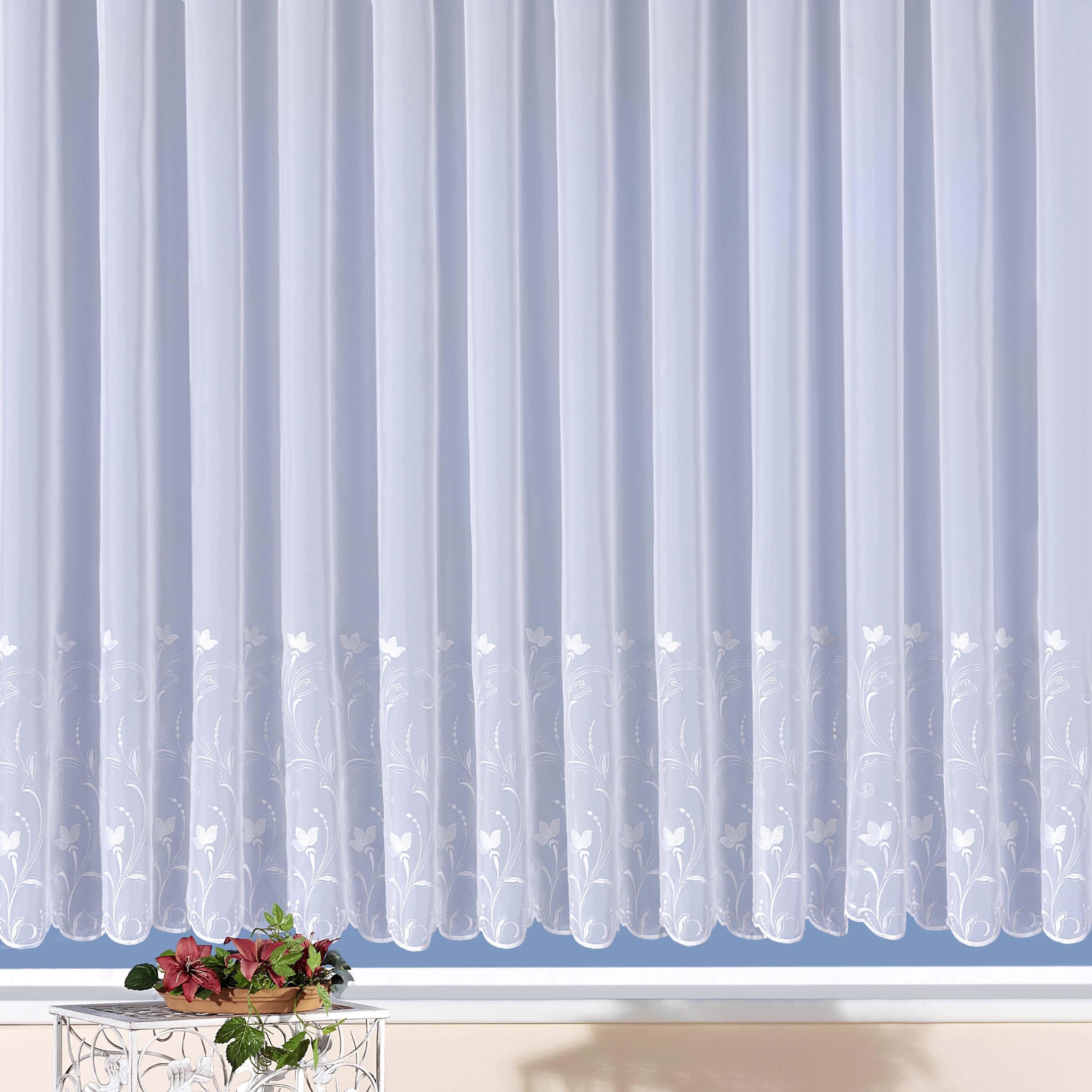 Image of Weckbrodt Gardine "Turin" Kräuselband 1 Stk. tlg. echte Stickerei, Voile, halbtransparent, Bordüre, Kante, Store