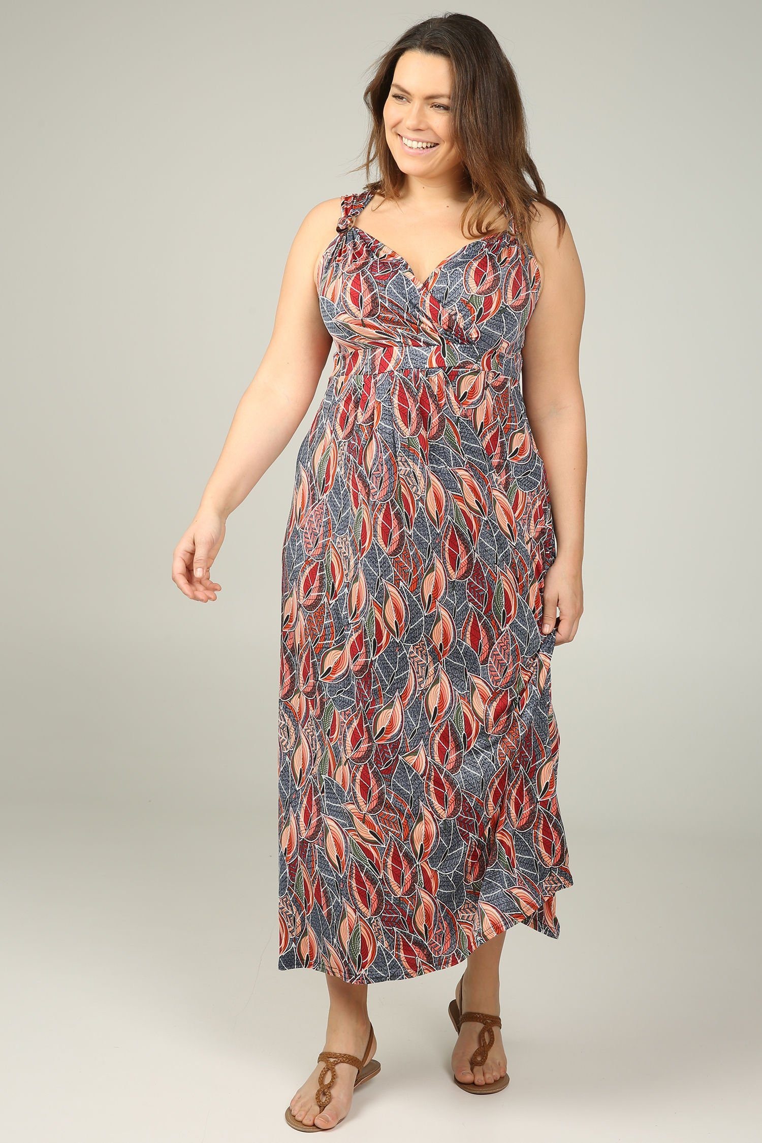 Maxikleid »Langes Kleid, im Rubberprint-Verfahren mit Blattmotiven bedruckt«