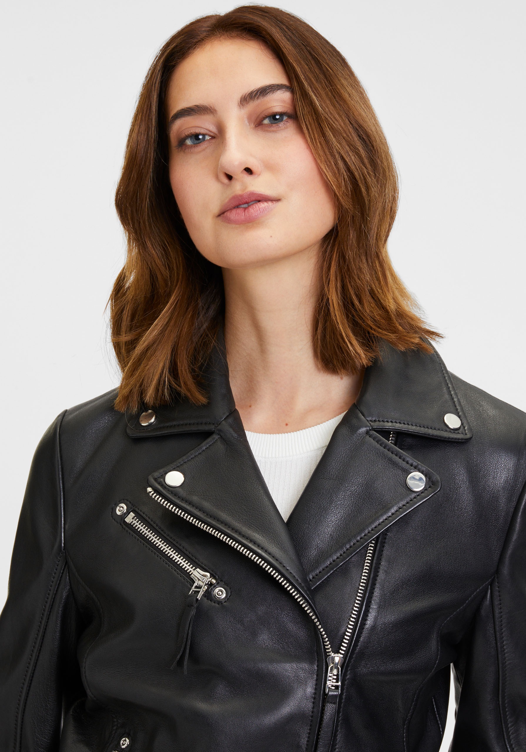 Mauritius Lederjacke »GWPasha«, im Biker-Style, asymetrischer Reissverschluss, verstellbare Riegel