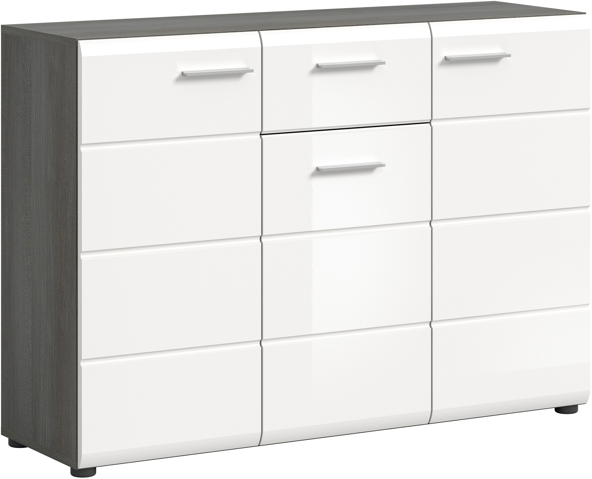 INOSIGN Sideboard »Rumba, Breite 120cm, in Rauchsilberfarben Nachbildung/Weiss Hochglanz«, Kommode, Sideboard, Schrank