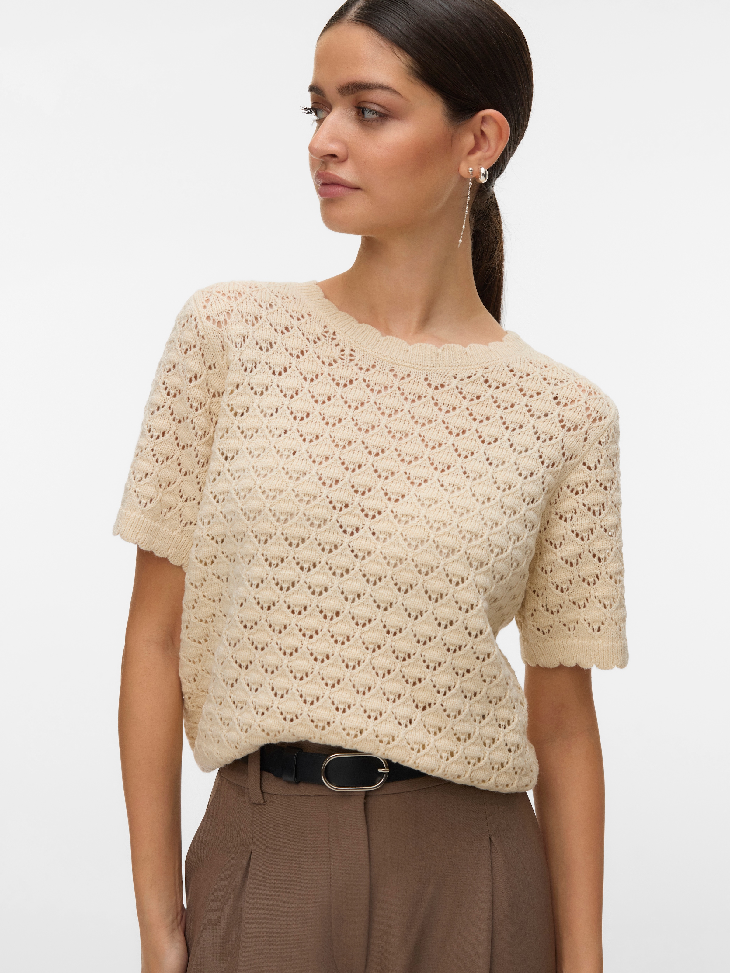 Vero Moda Stricktop »VMJAQUELINE SS O-NECK TOP BOO« mit zartem Muster