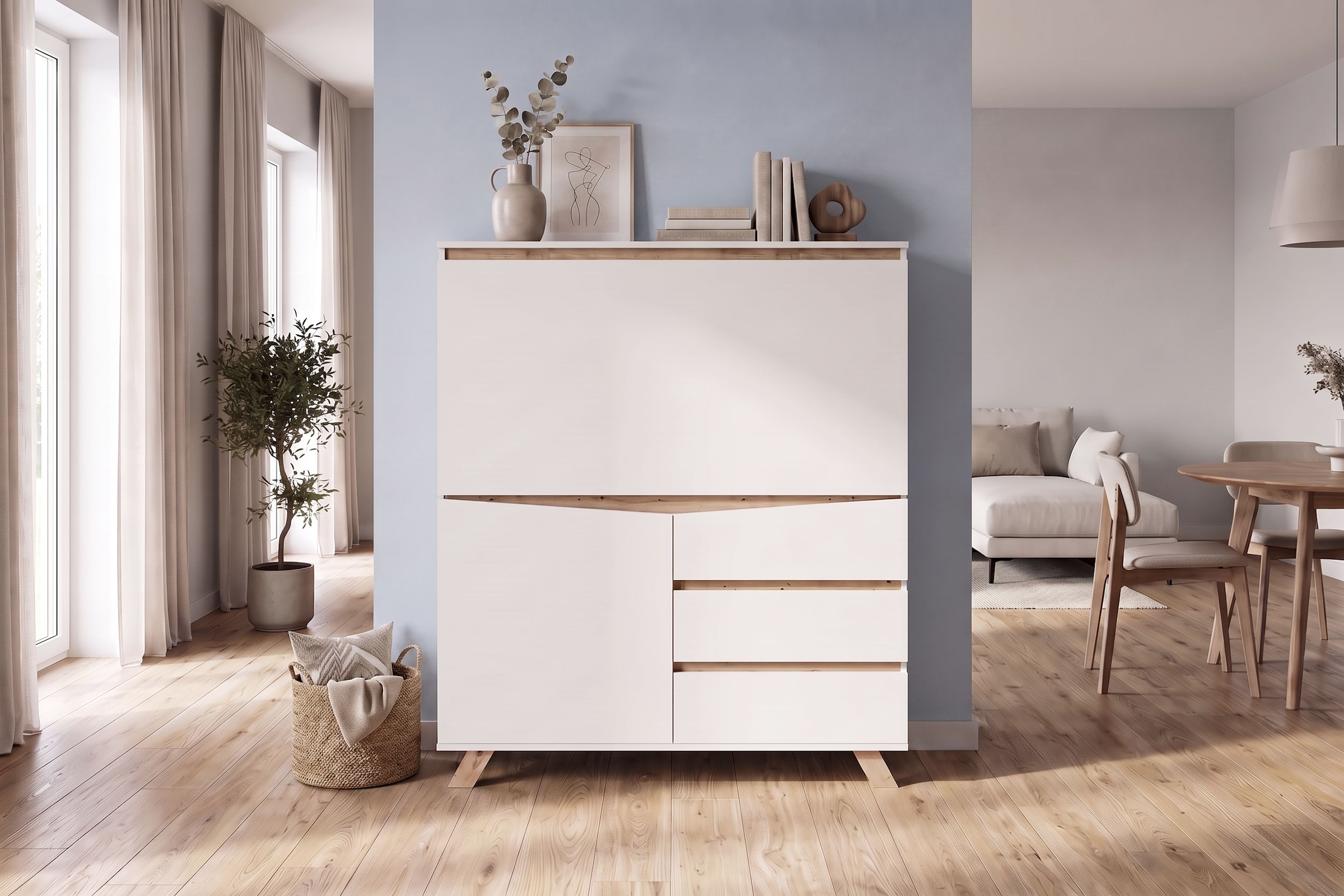 GOODproduct Secrétaire »Vaux« 1 cuis tlg. Cachemire / chêne Artisan (aspect chêne), porte pliante, espace de rangement, L : 120 cm