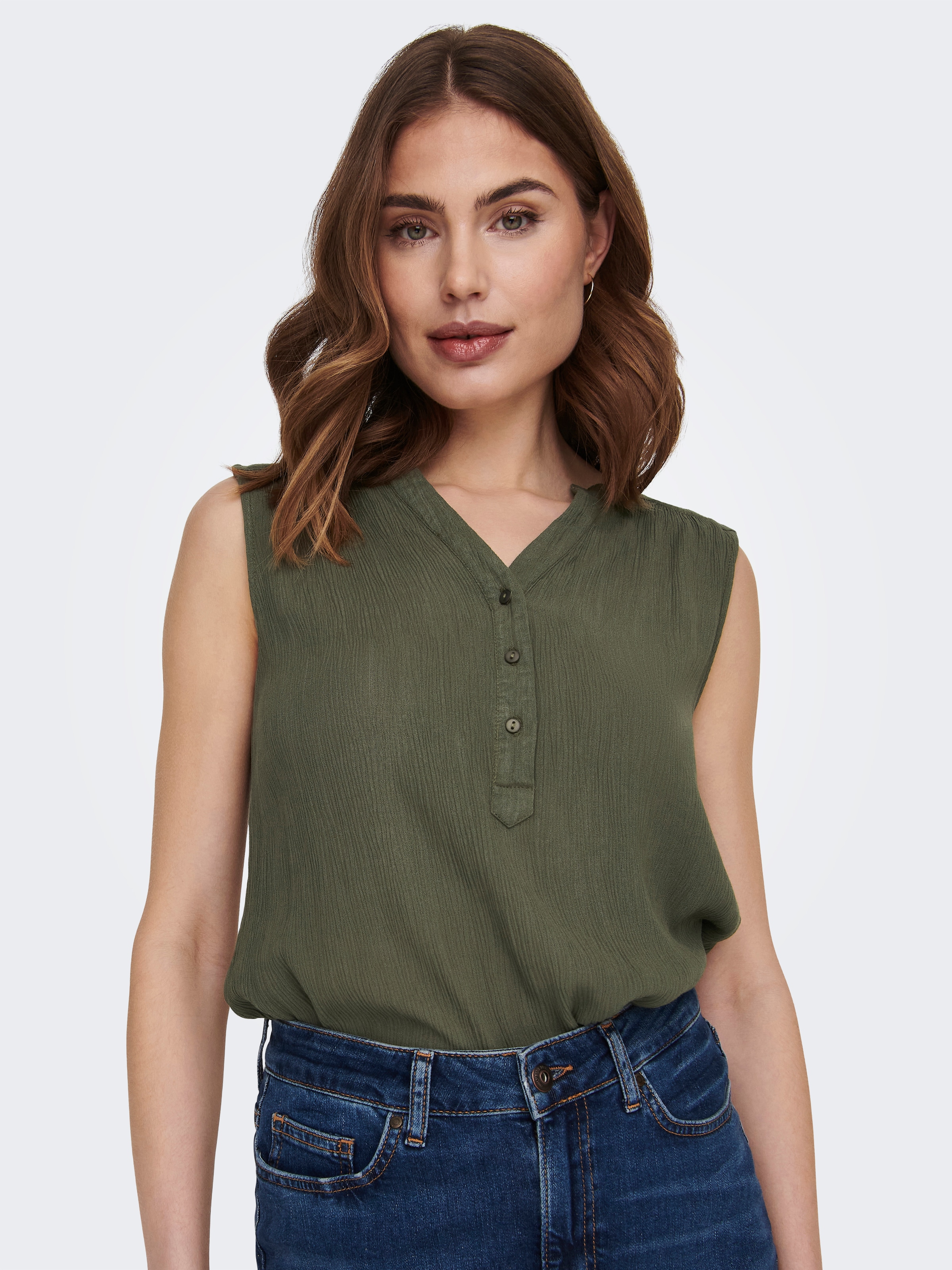 Image of ONLY Blusentop "ONLJETTE – Blusentop mit V-Ausschnitt und Knopfleiste" regular fit, modisch, Web, Viskose, V-Ausschnitt