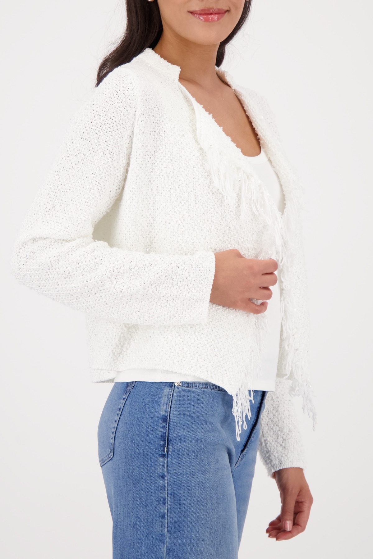 Monari Veste en tricot »Jacke Strickjacke Fransen« Regular fit mit Fransen