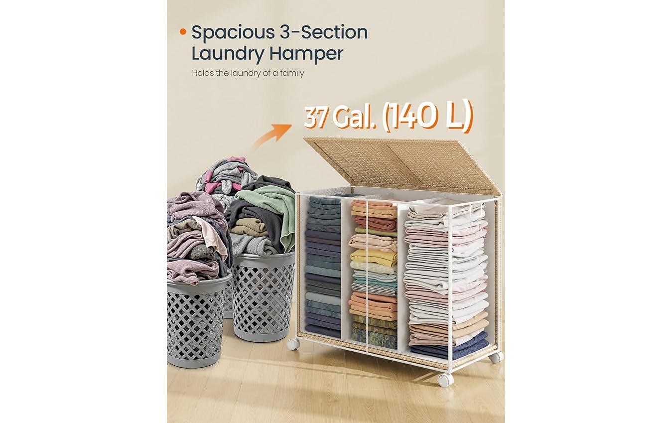 SONGMICS Wäschekorb »mit 3 Fächern 140 l«