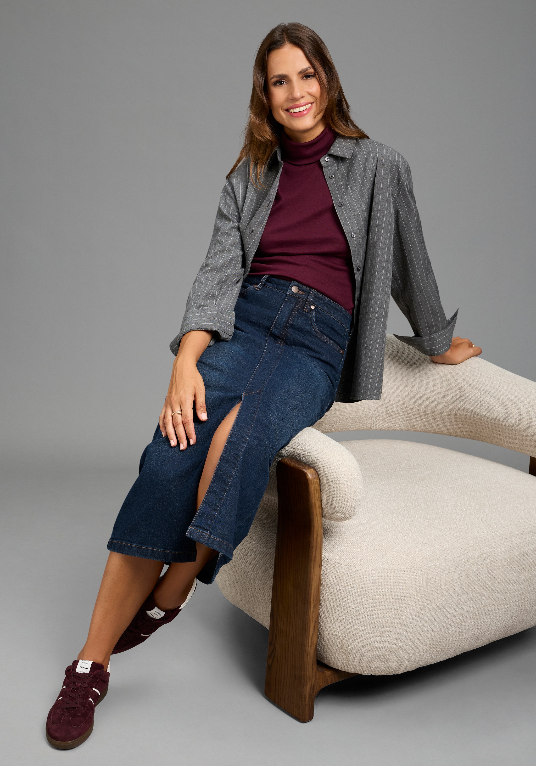 Arizona Jupe en jean »lang« longueur mollet, avec fente, coupe ajustée, en denim extensible